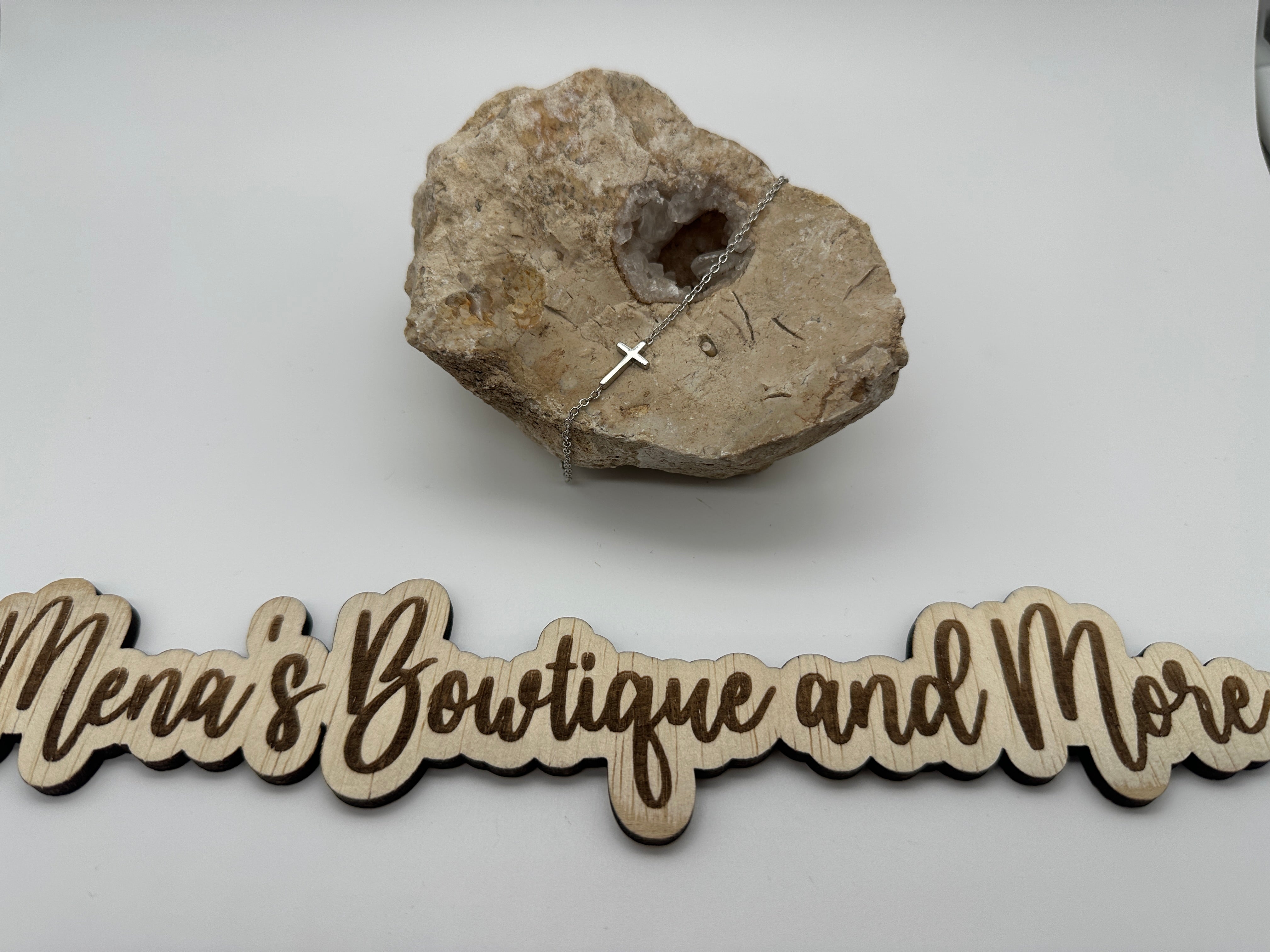 Simple Cross Necklace & Bracelet- Silver