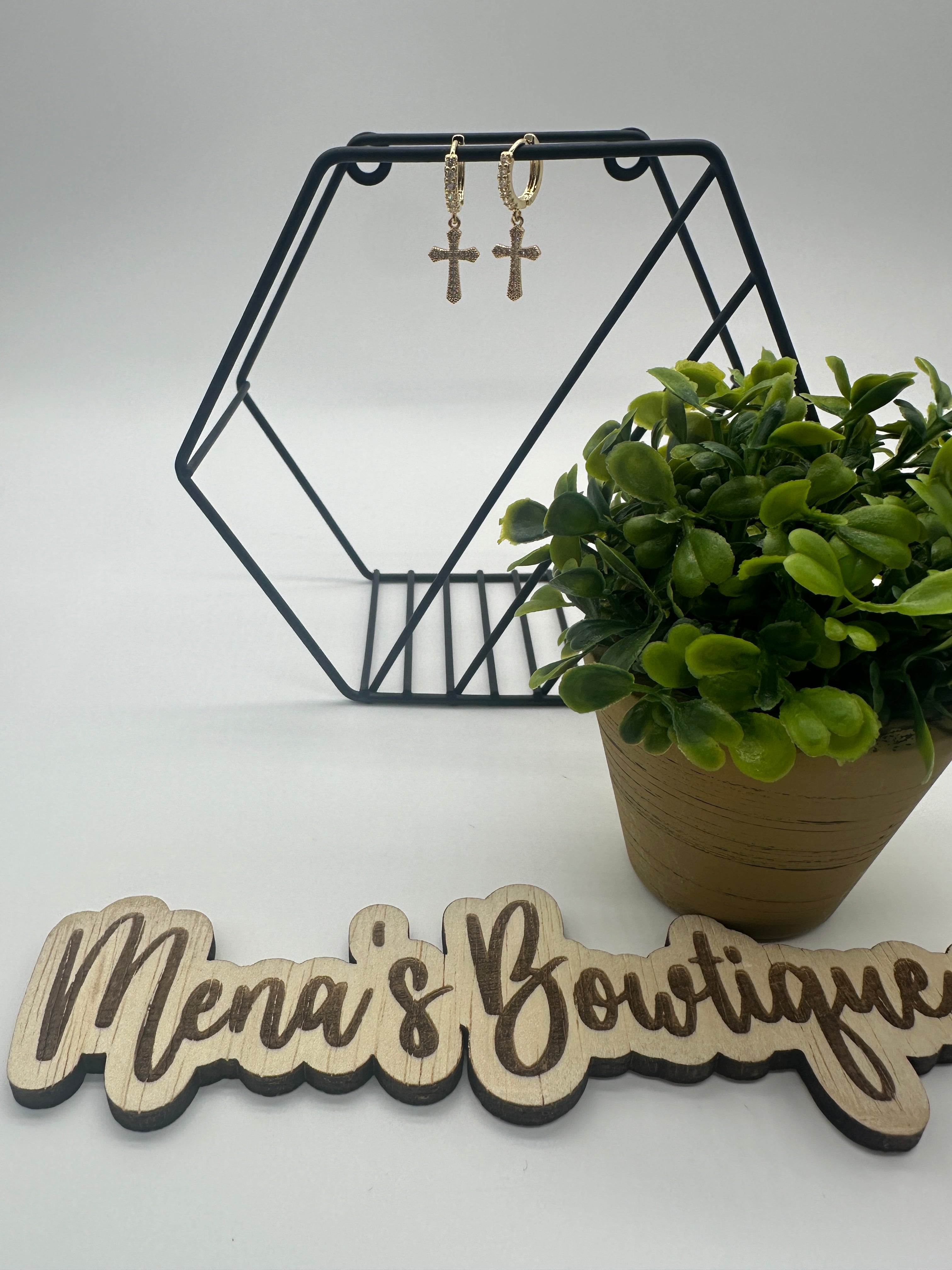 Jesus Cross Dangle Earrings- Gold Assorted