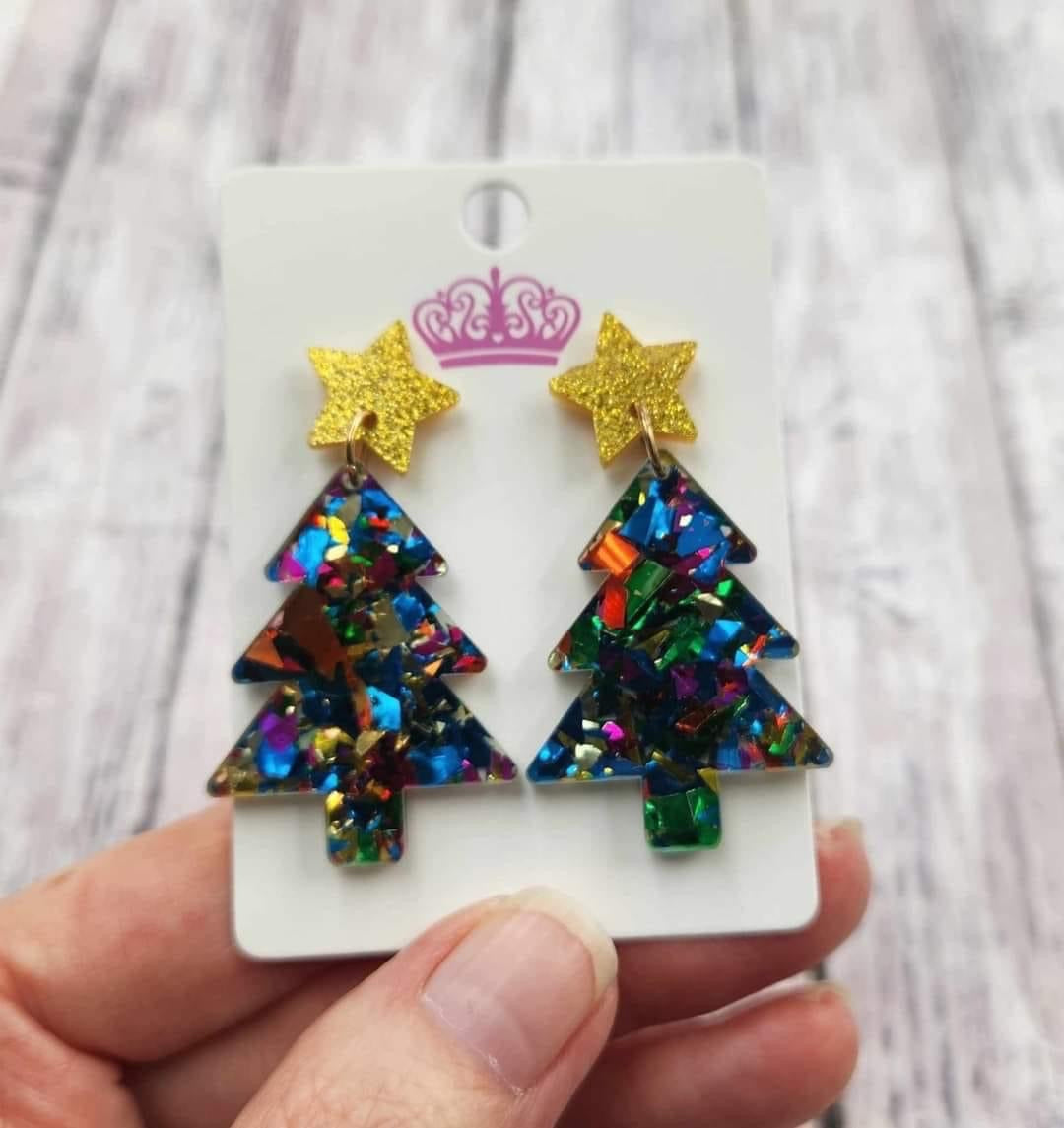 Christmas Tree Glitter Flakes Dangle Earrings
