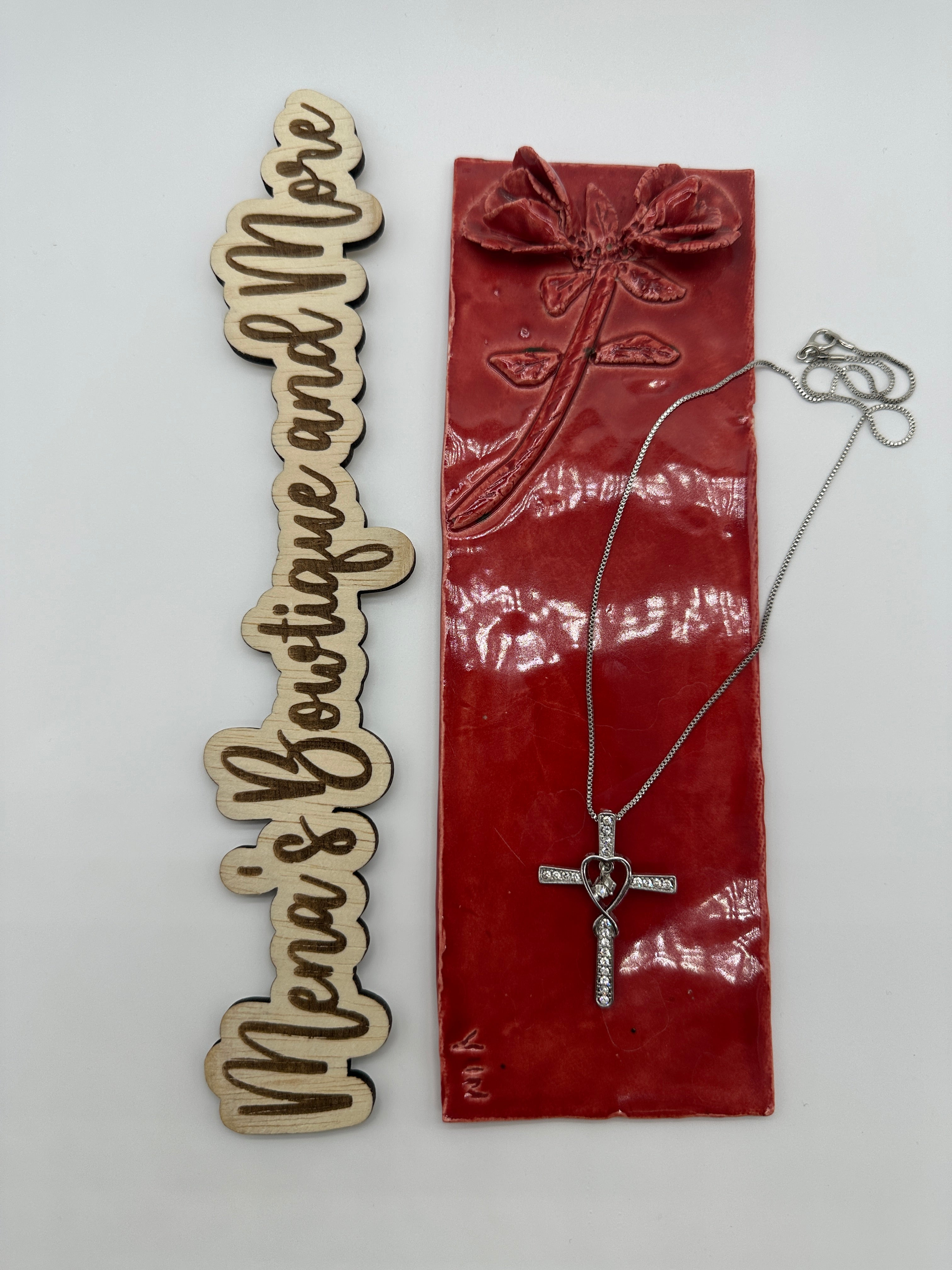 Rhinestone Heart Shaped Cross Necklace