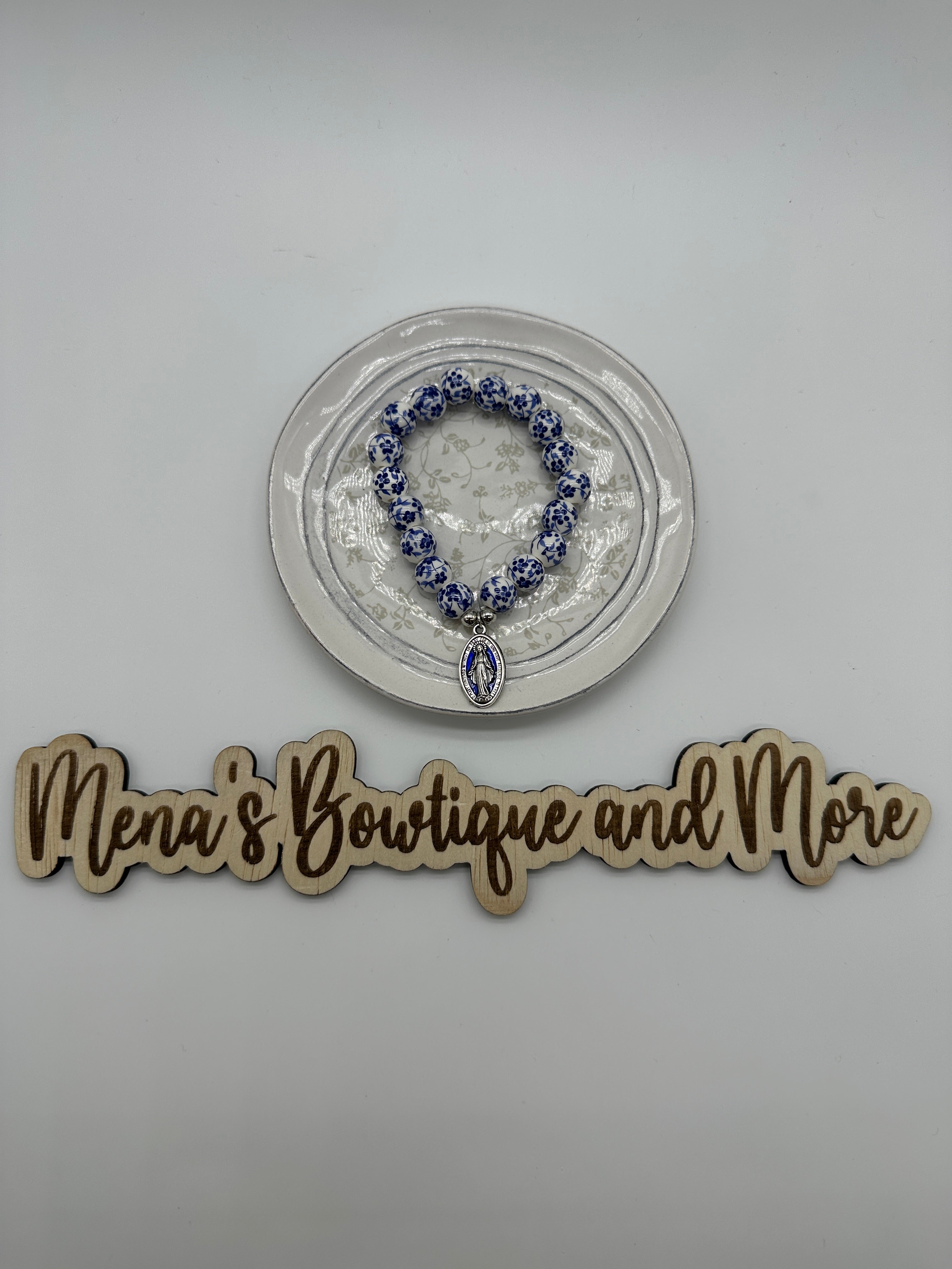Miraculous Mary Blue Flower Bracelet- Silver