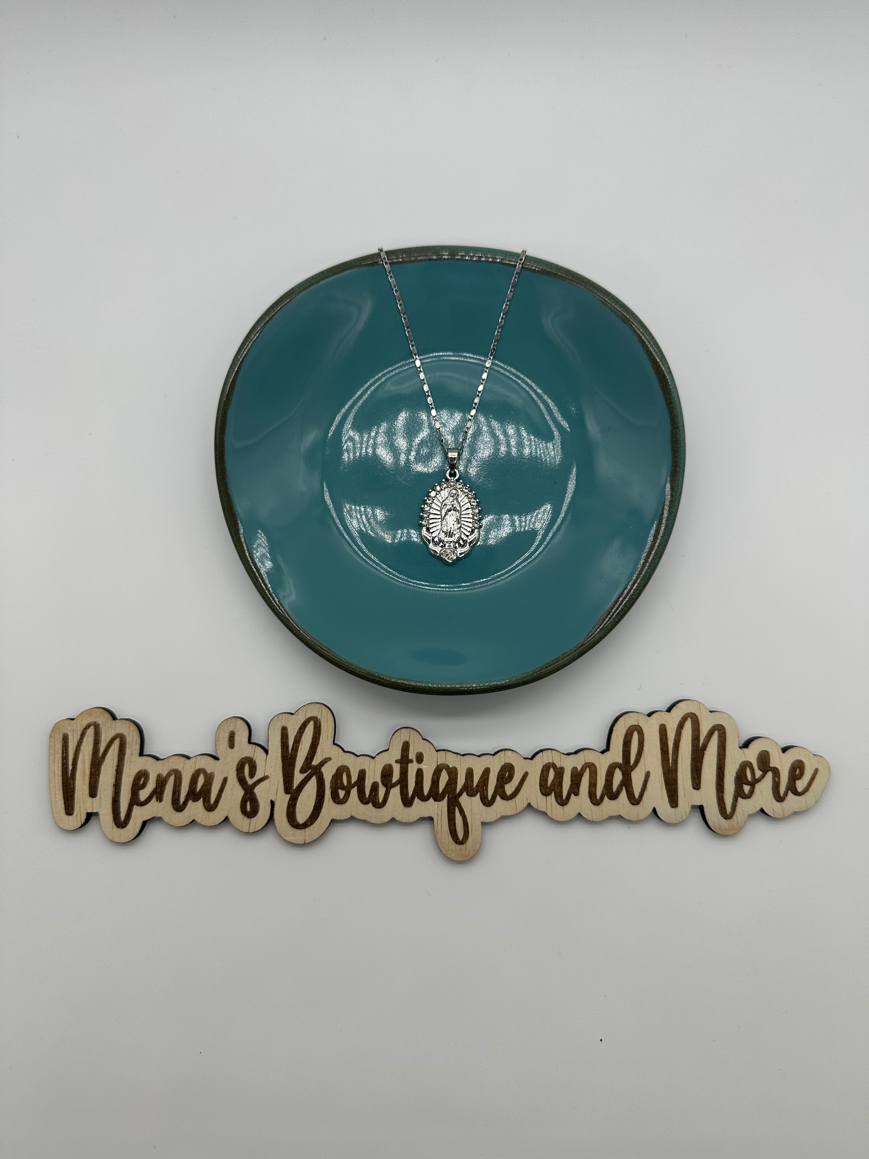 Virgen de Guadalupe Rays Rhinestone Necklace- Silver