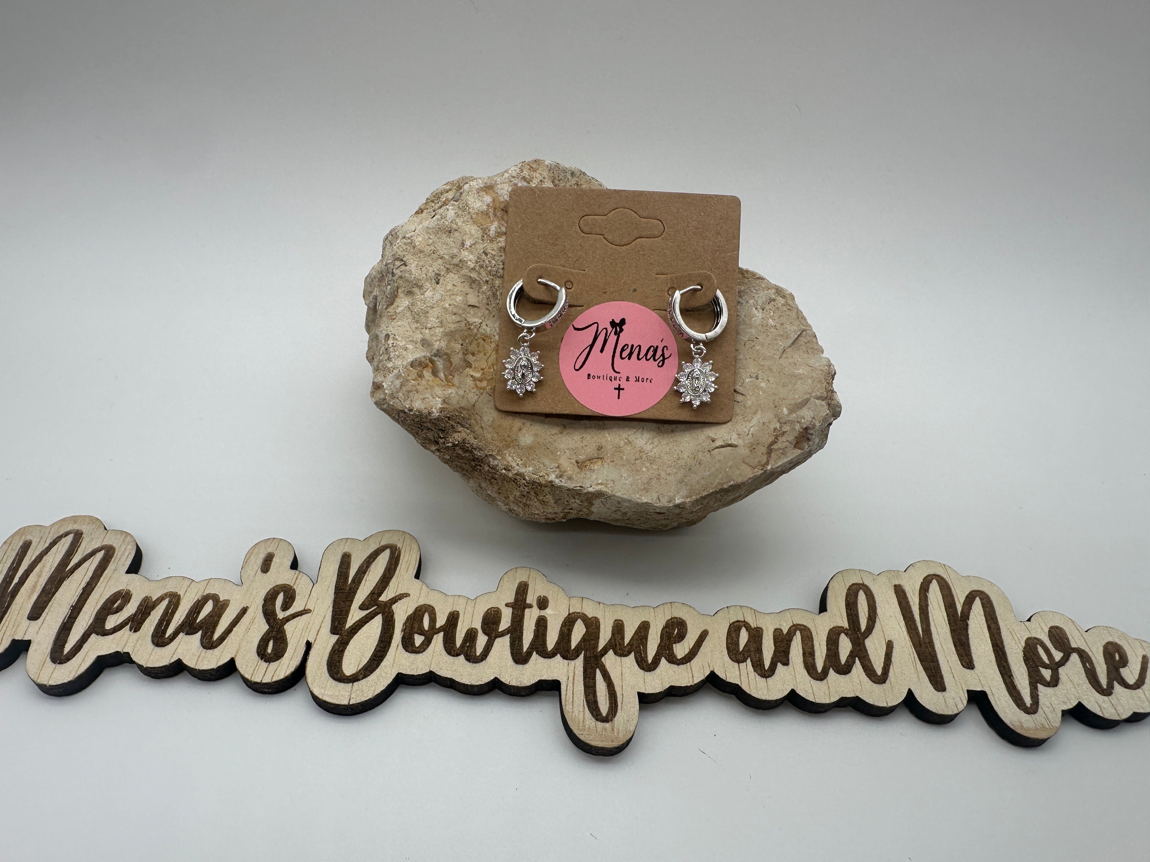 Virgen de Guadalupe Rays Dangle Earrings- Silver