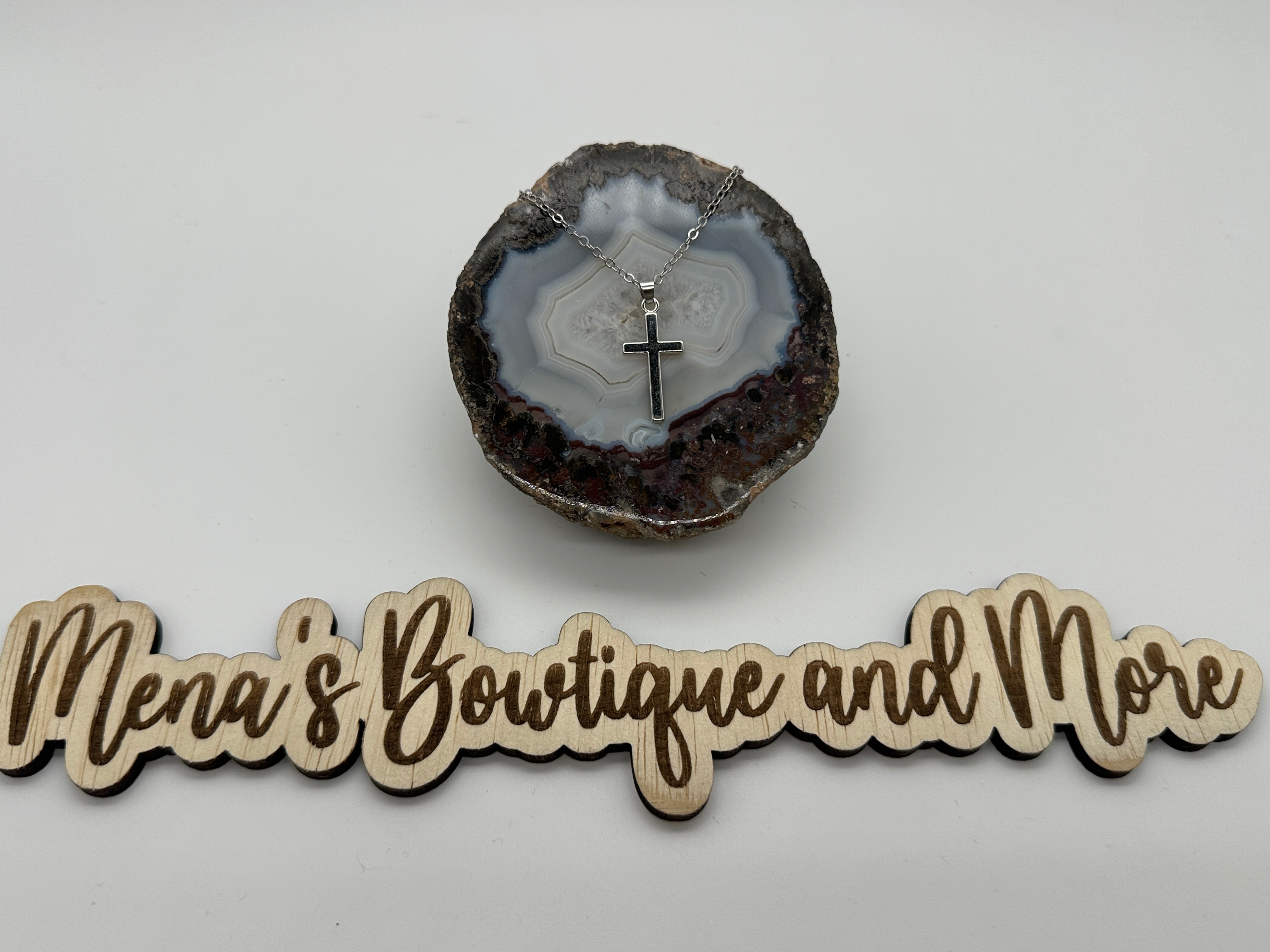 Simple Dangle Cross Necklace & Earrings- Silver