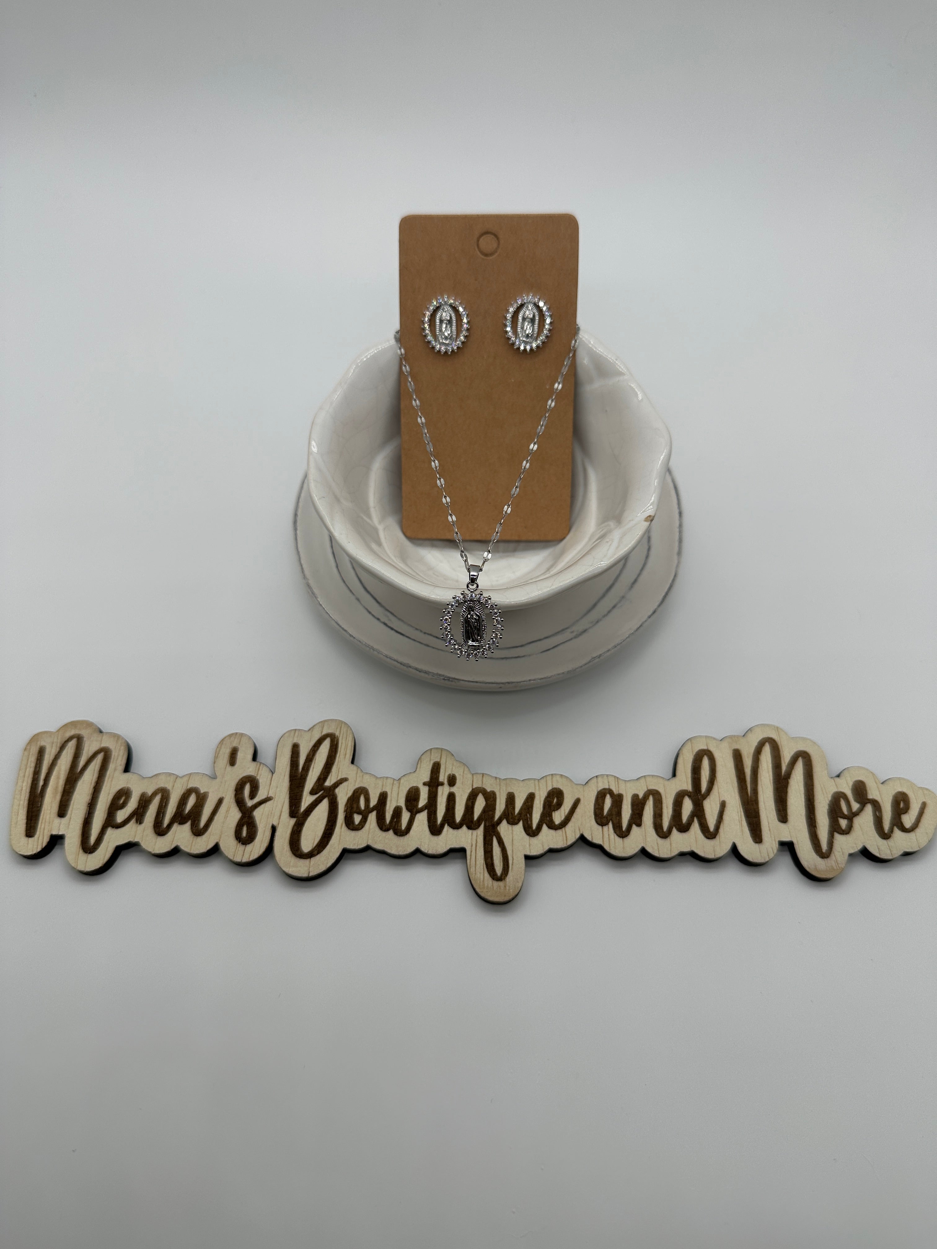 Virgen de Guadalupe- Cubic Zirconia Necklaces & Earrings Assortment- Silver