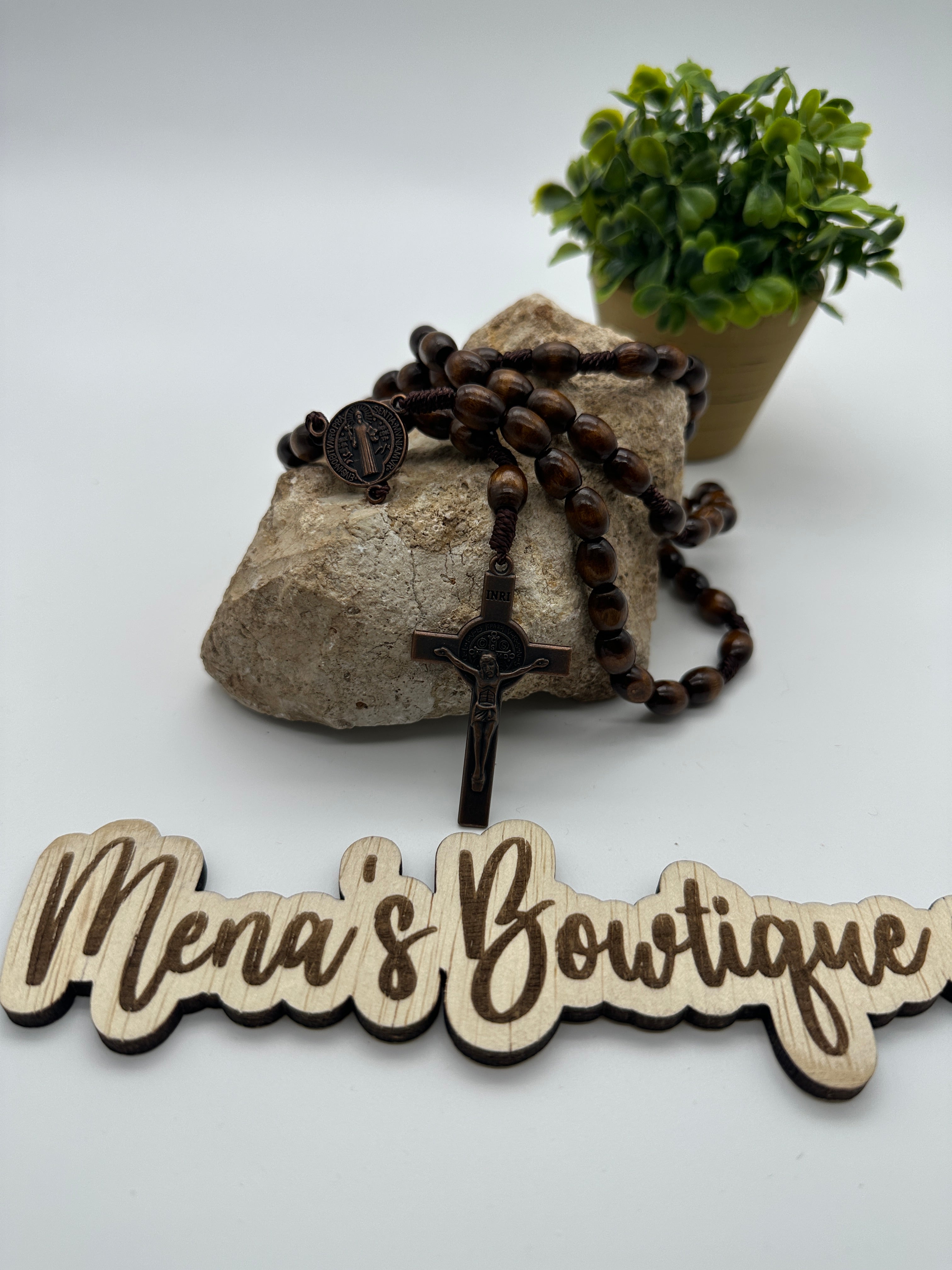 St. Benedict Wooden Beaded Rosary- Copper