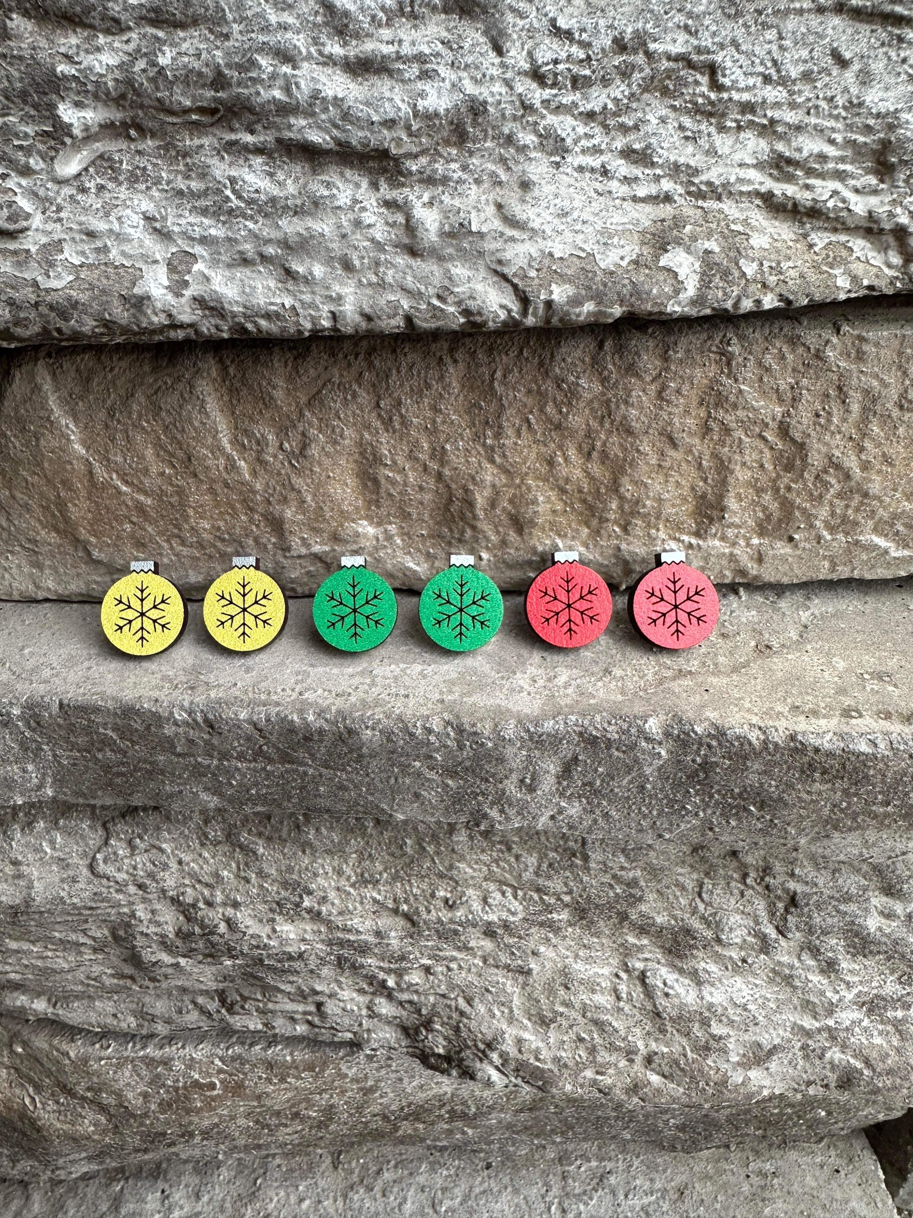 Christmas Ornament Snowflake Earring Studs