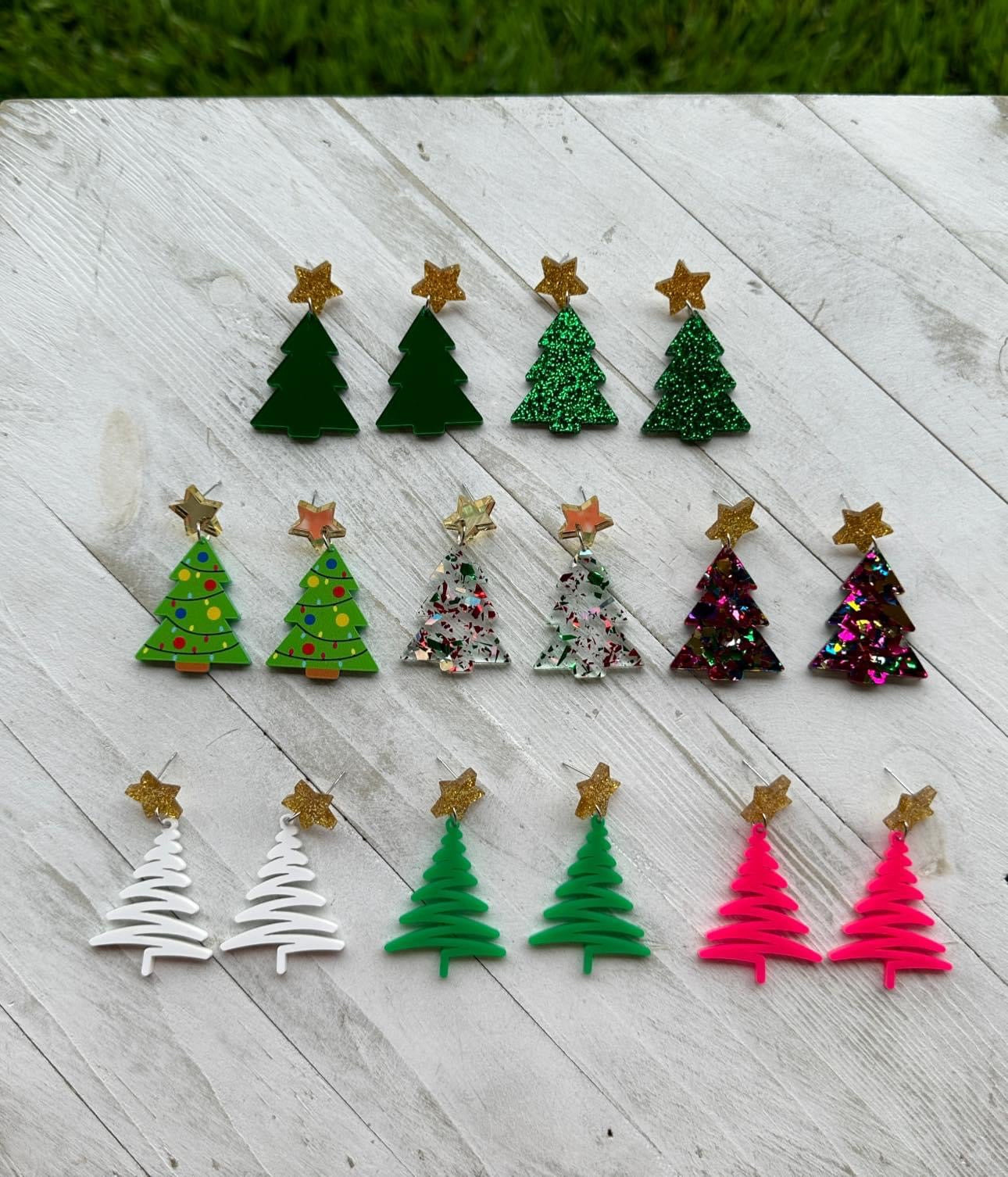 Christmas Tree Glitter Flakes Dangle Earrings