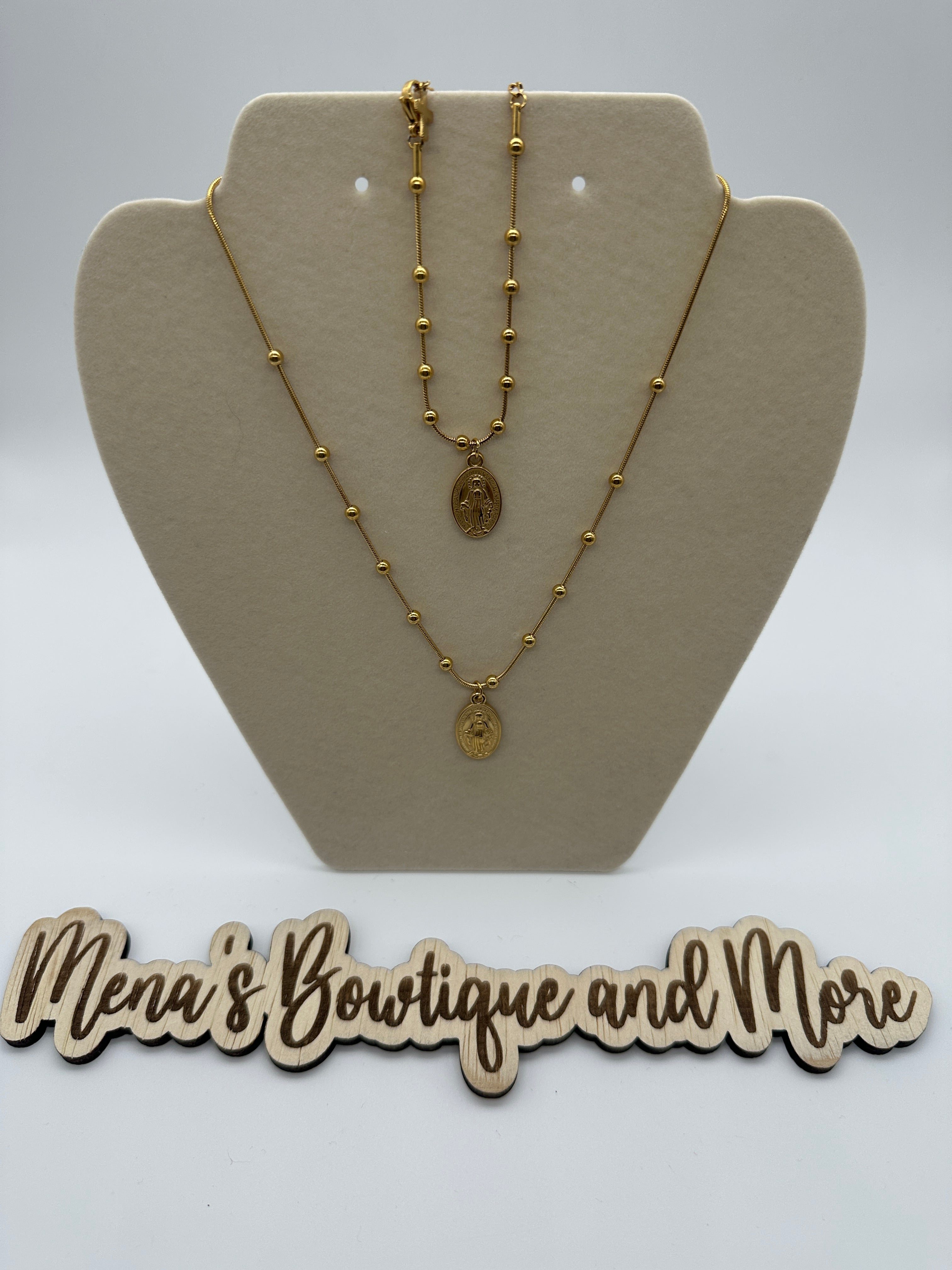Miraculous Mary Beaded Necklace & Bracelet-Gold