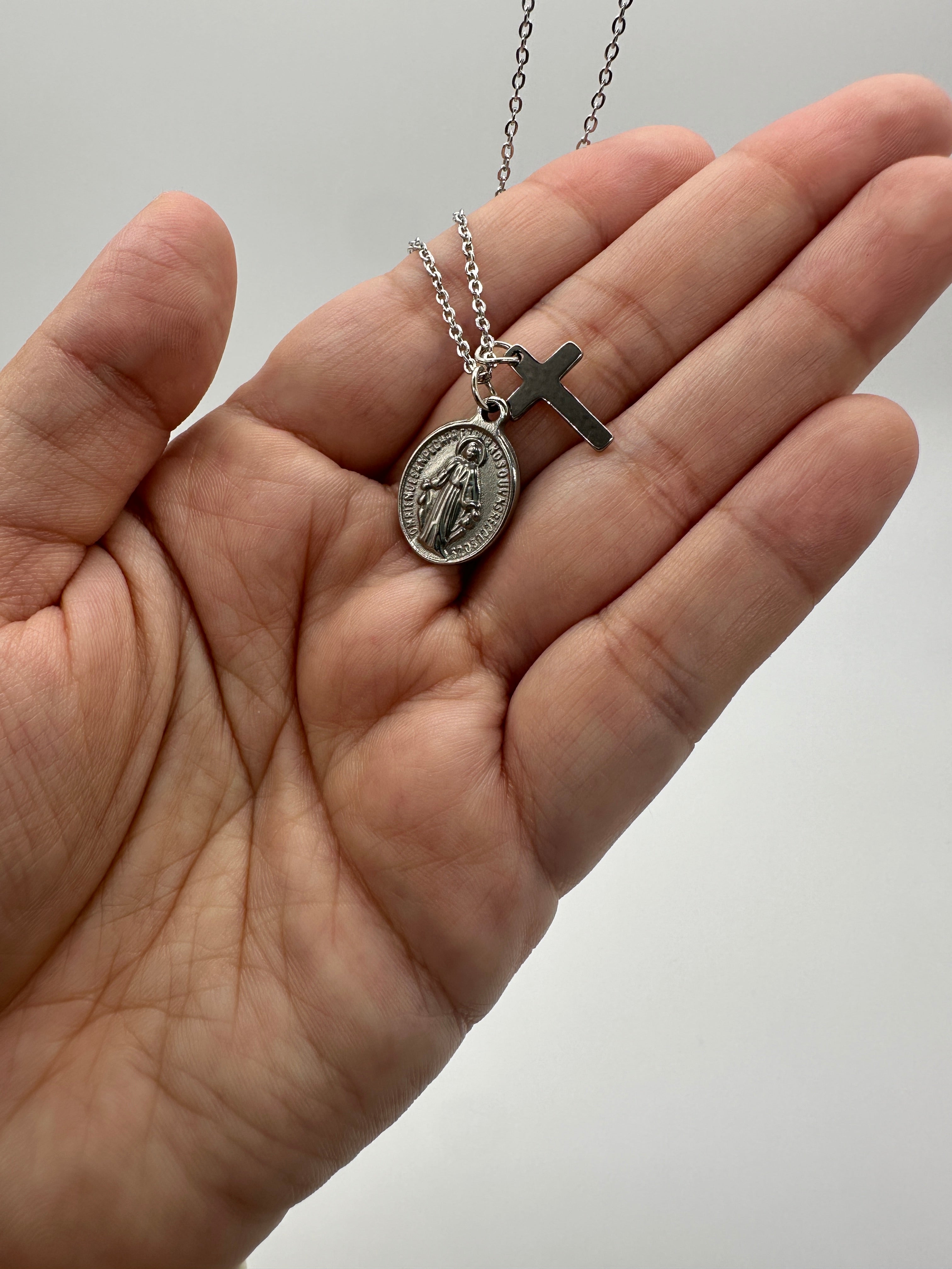 Miraculous Mary Charm Necklace- Silver