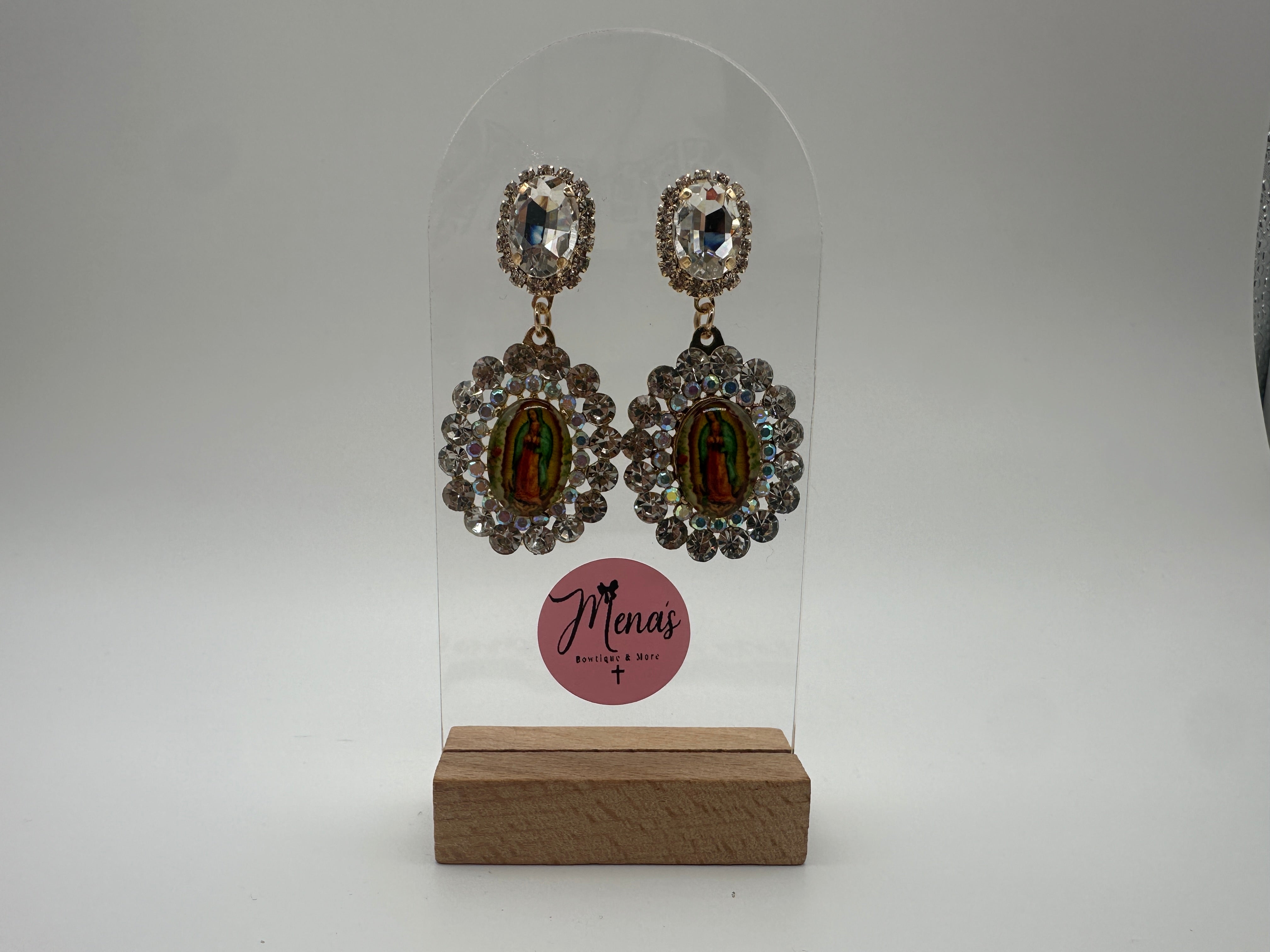 Virgen de Guadalupe Rhinestone Earrings- Gold Assorted