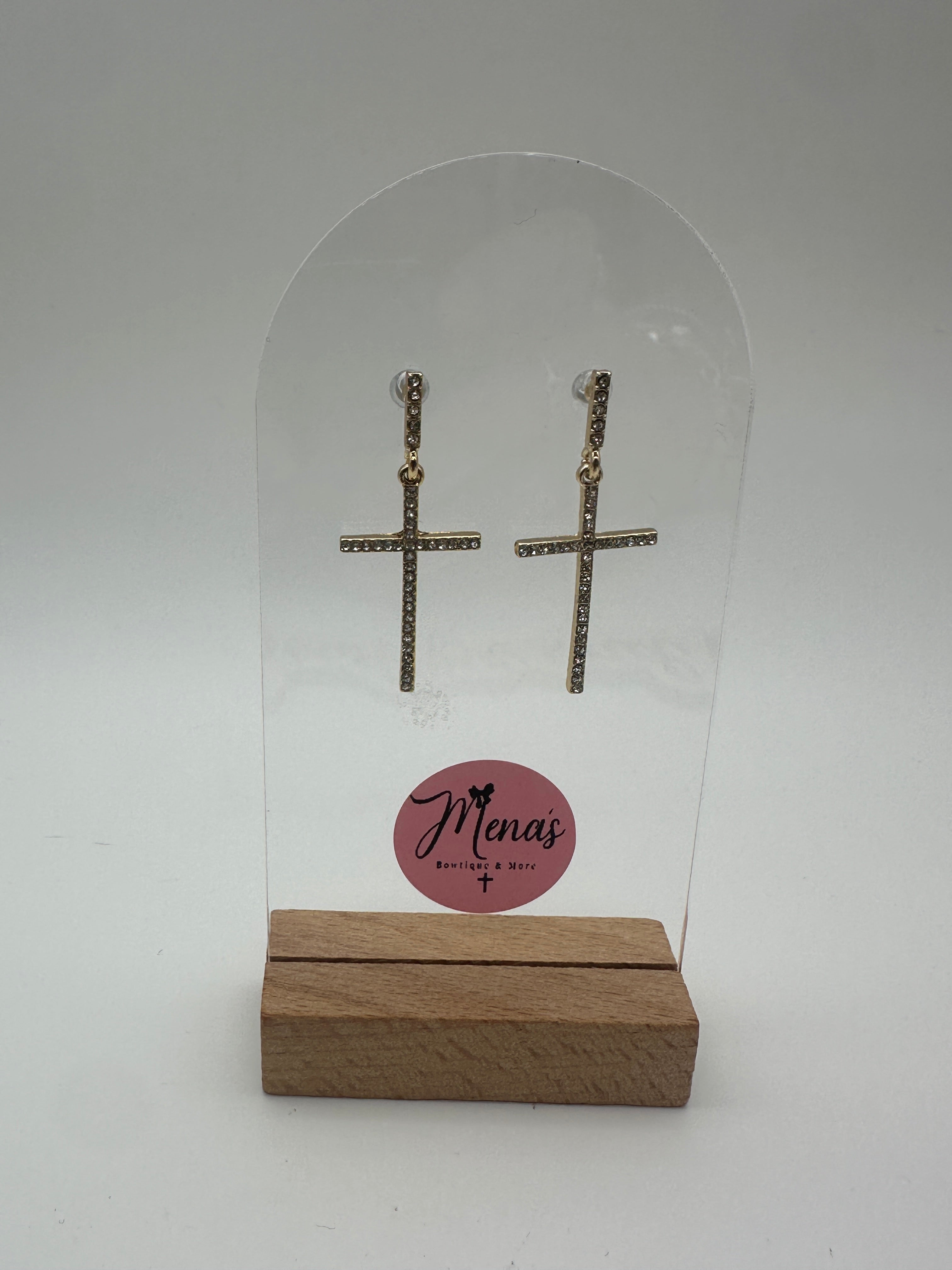 Jesus Cross Dangle Earrings- Gold Assorted