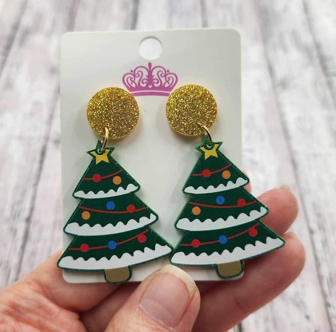 Christmas Tree Glitter Flakes Dangle Earrings