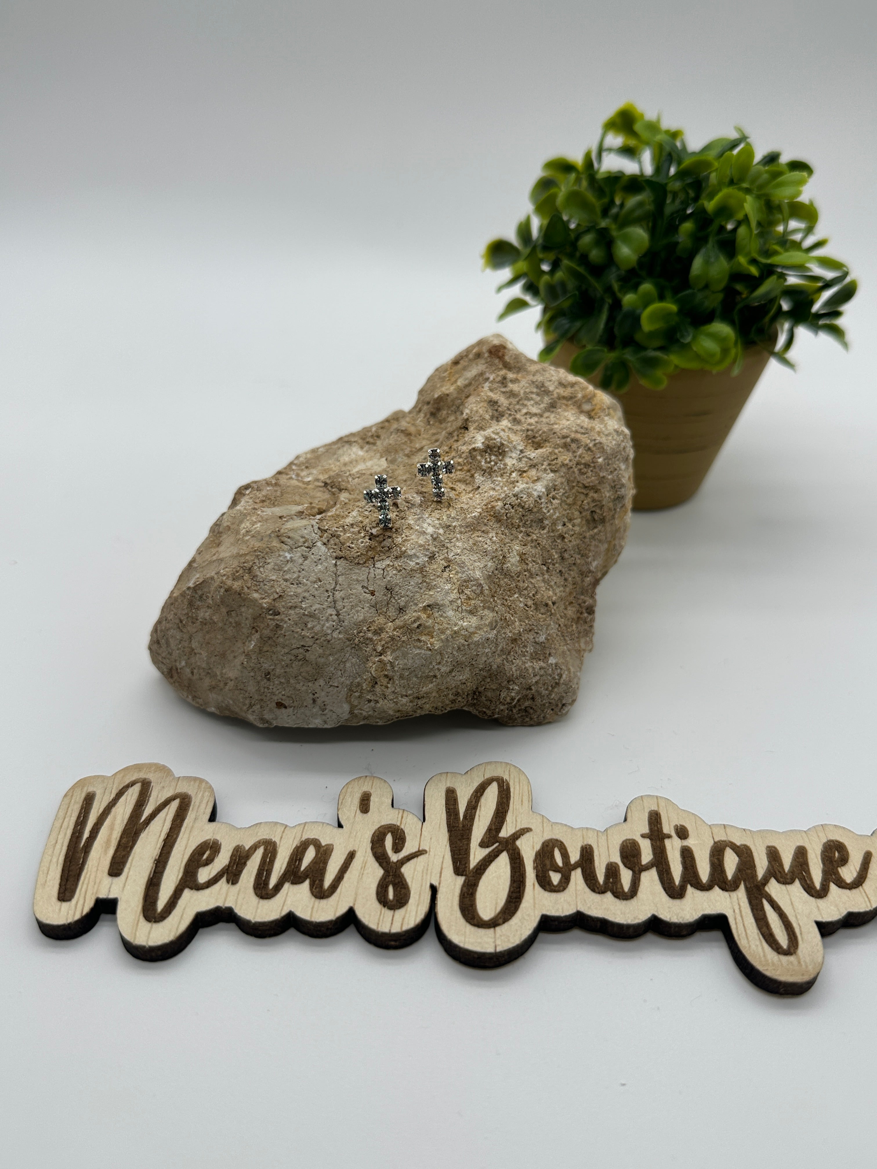 Jesus Rhinestone Stud Earrings- Silver