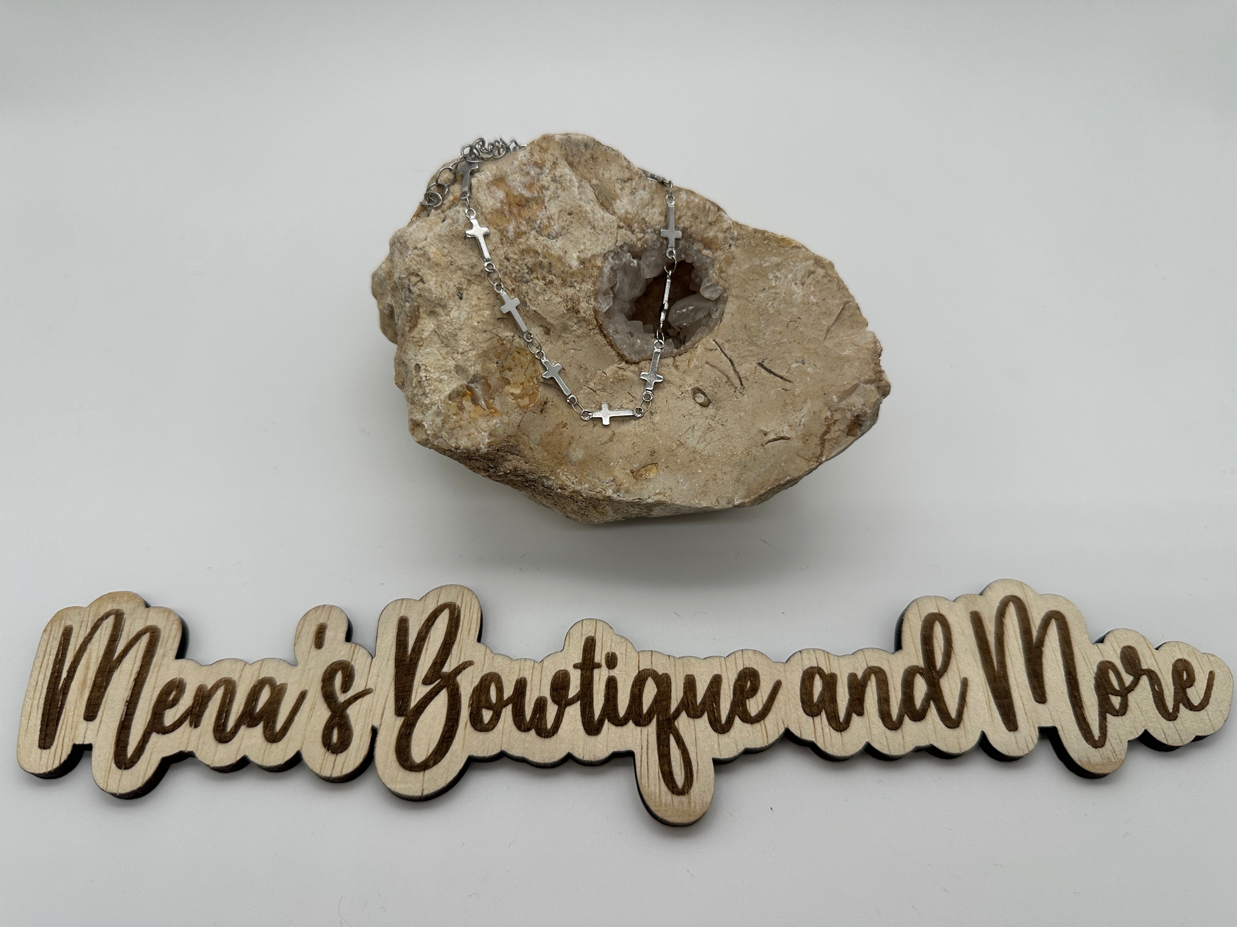 Simple Cross Necklace & Bracelet- Silver