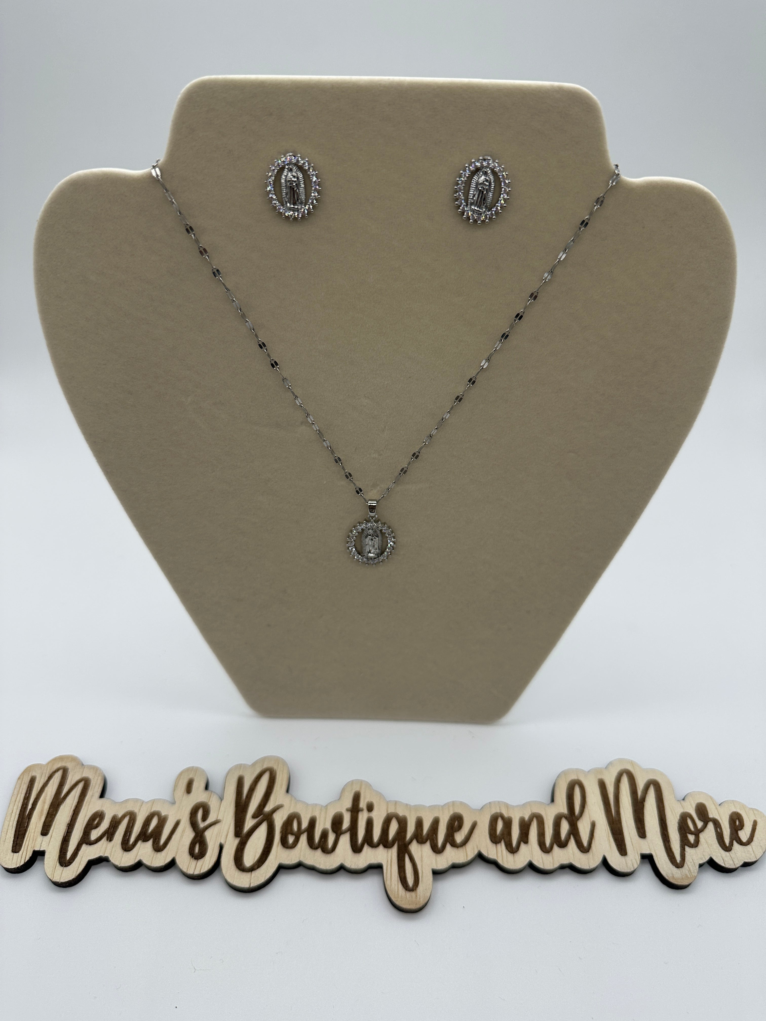 Virgen de Guadalupe- Cubic Zirconia Necklaces & Earrings Assortment- Silver