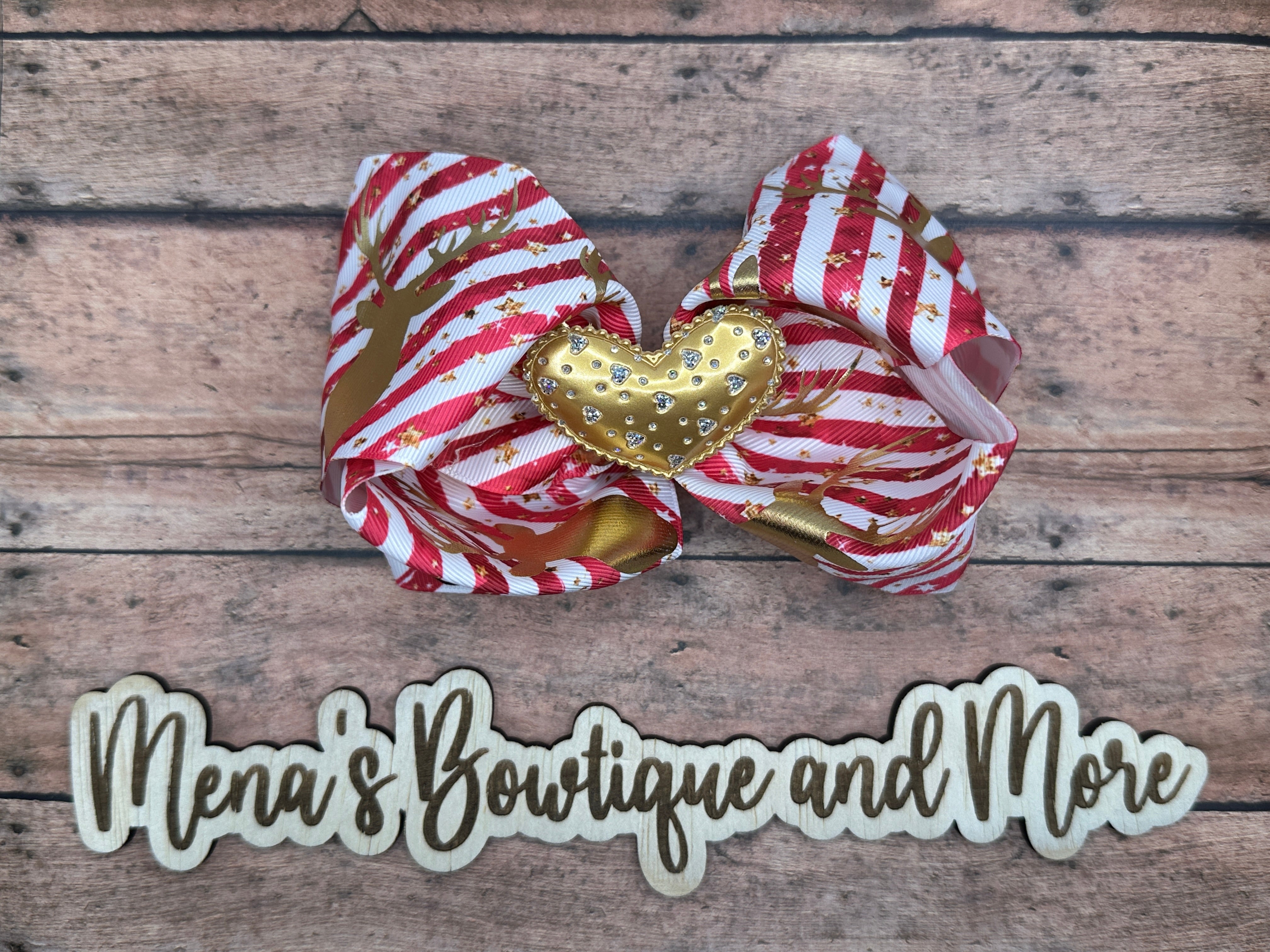 Reindeer Stripes Foil Boutique Bow