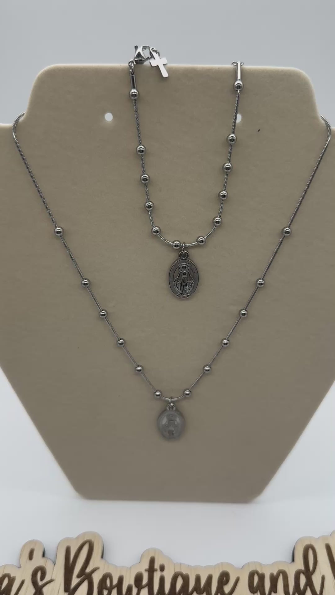 Miraculous Mary Beaded Necklace & Bracelet-Silver