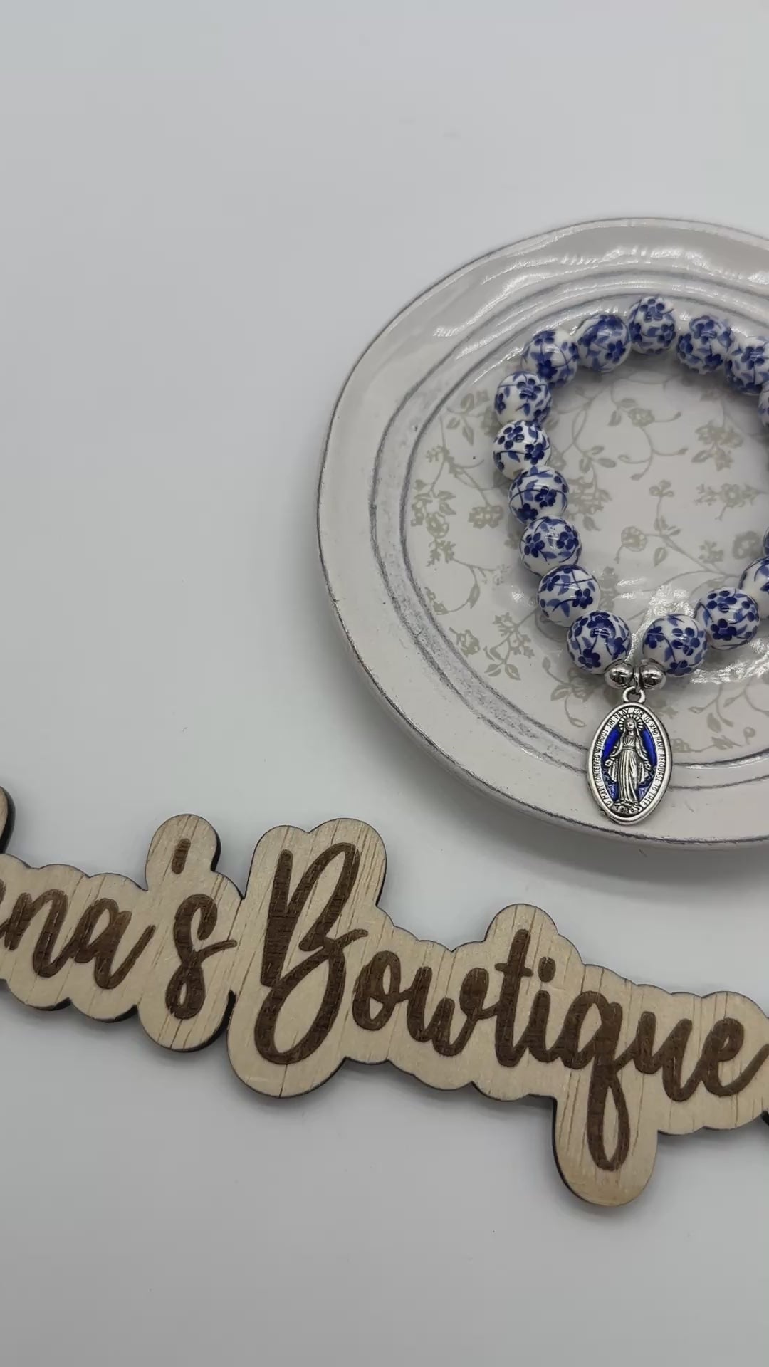 Miraculous Mary Blue Flower Bracelet- Silver