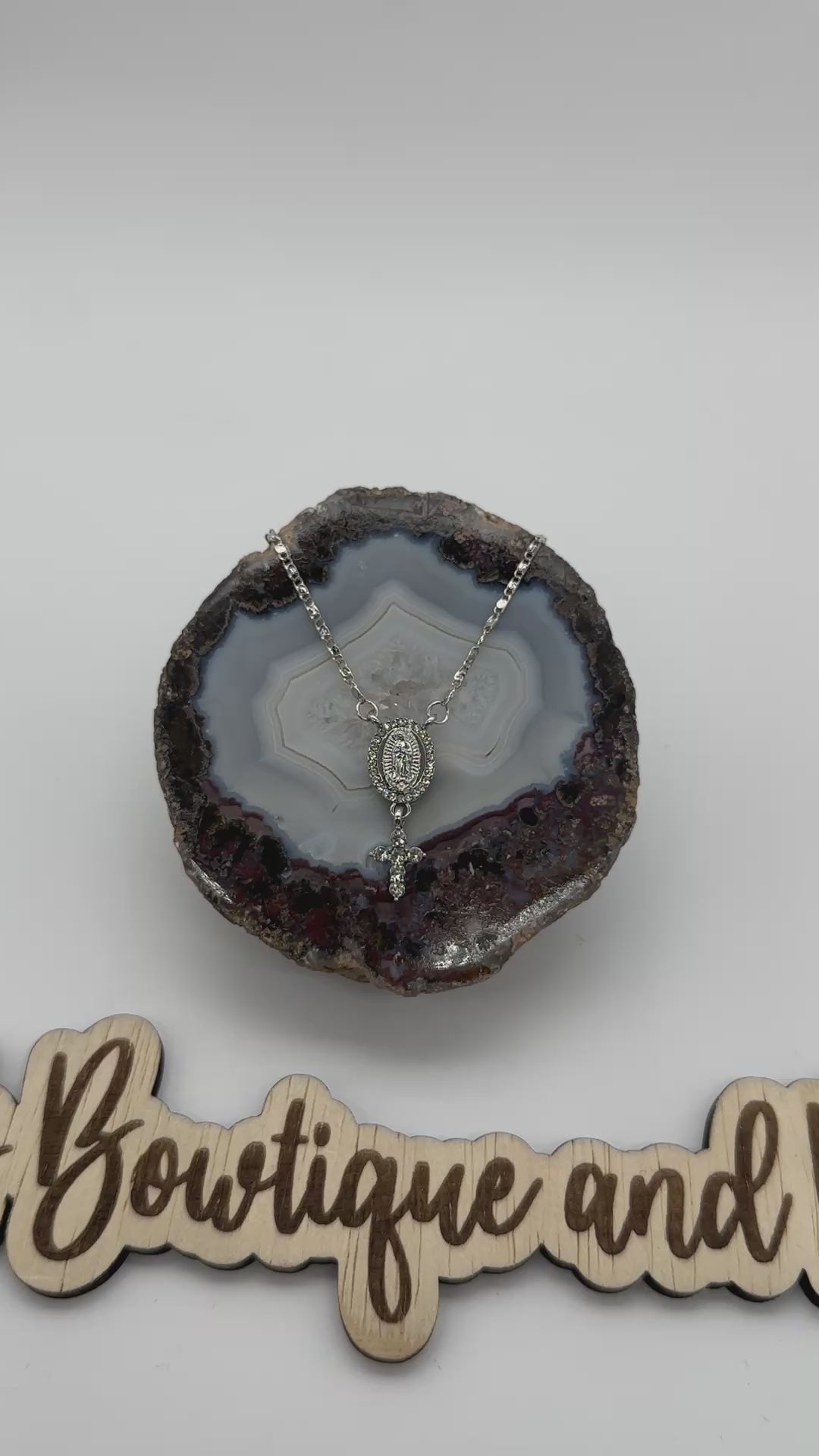 Virgen de Guadalupe Cross Rhinestone Necklace- Silver