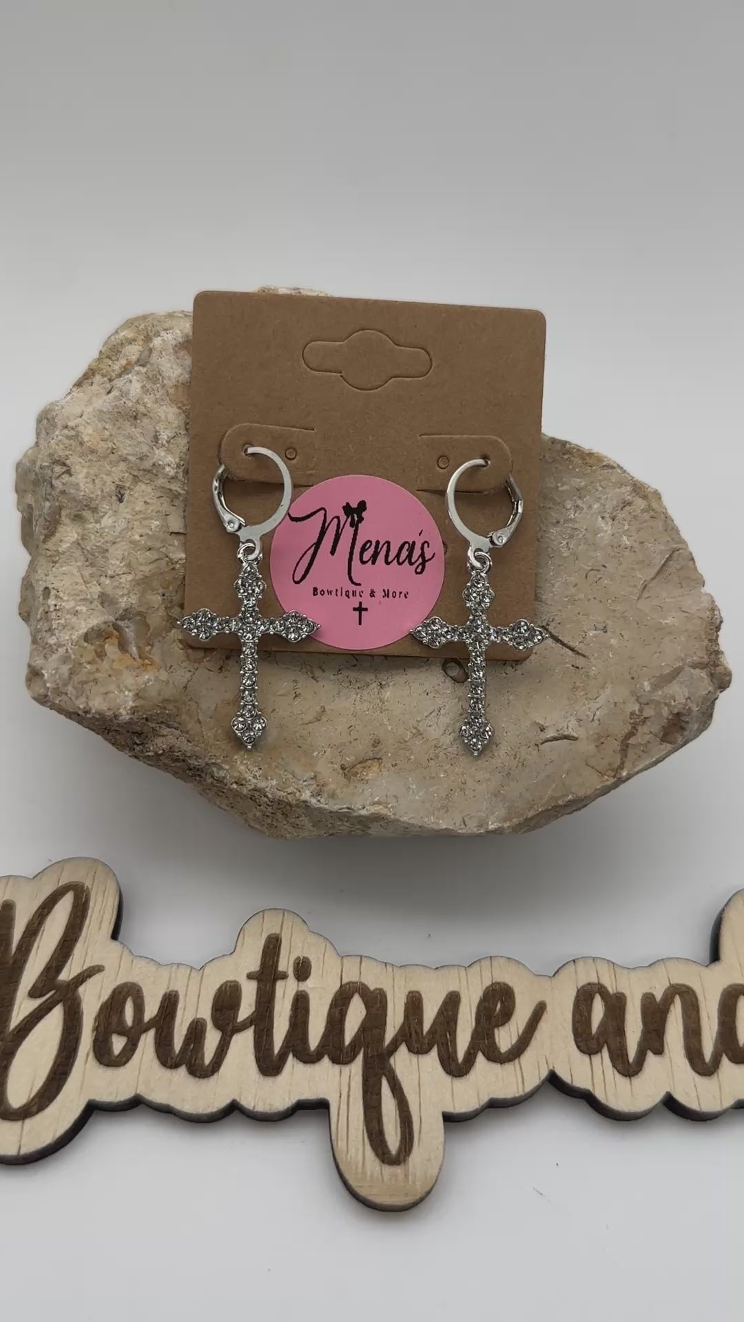 Cross Dangle Rhinestone Earrings- Silver