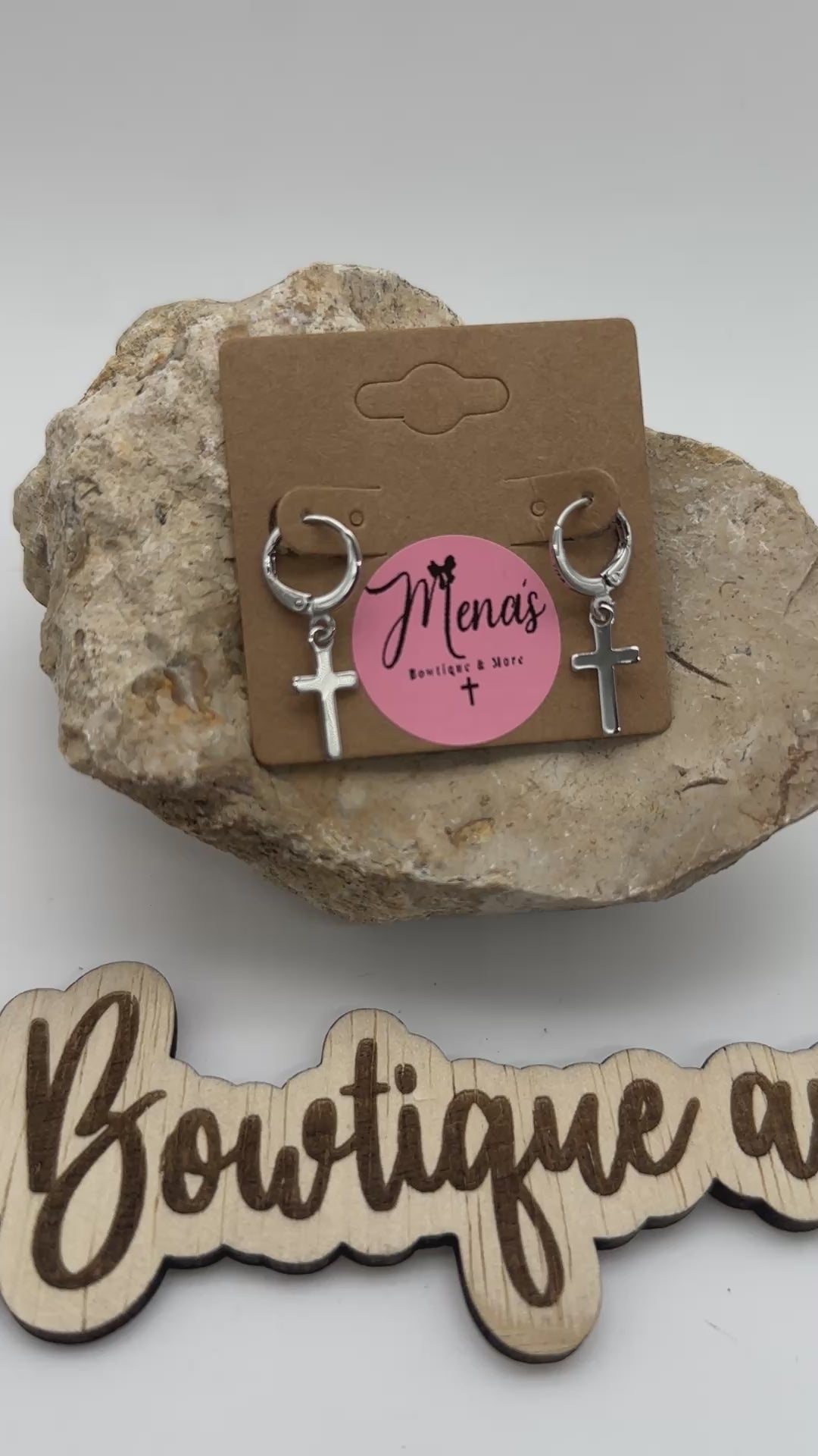 Simple Dangle Cross Necklace & Earrings- Silver