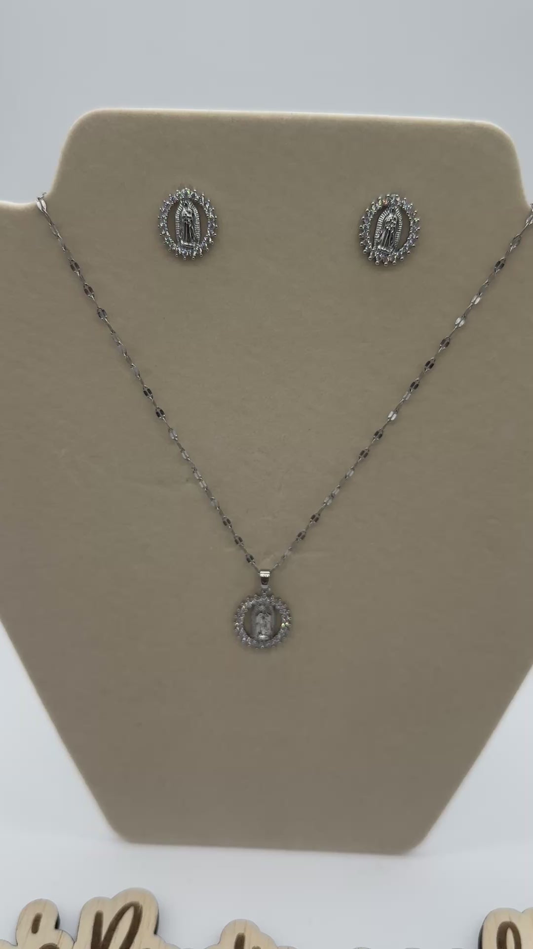 Virgen de Guadalupe- Cubic Zirconia Necklaces & Earrings Assortment- Silver