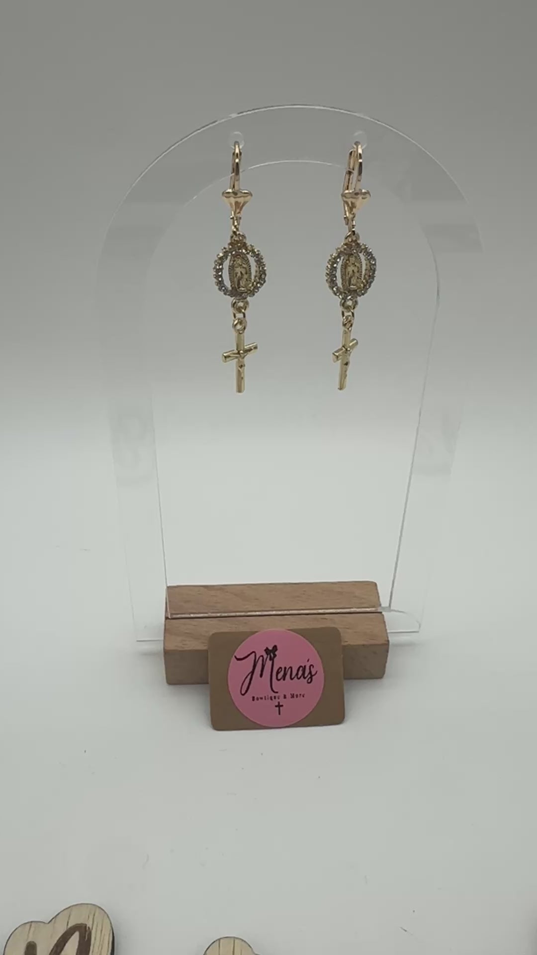 Virgen de Guadalupe Cross Dangle Earrings- Gold
