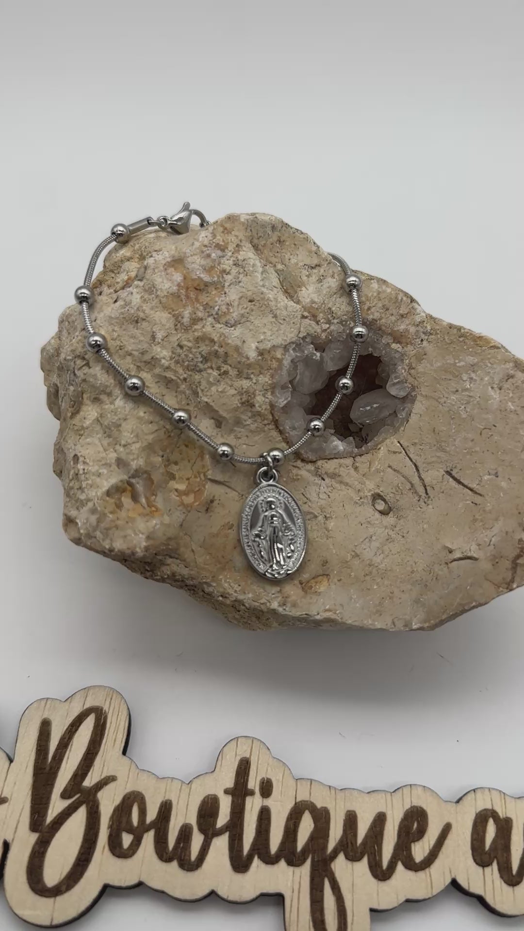 Miraculous Mary Beaded Necklace & Bracelet-Silver