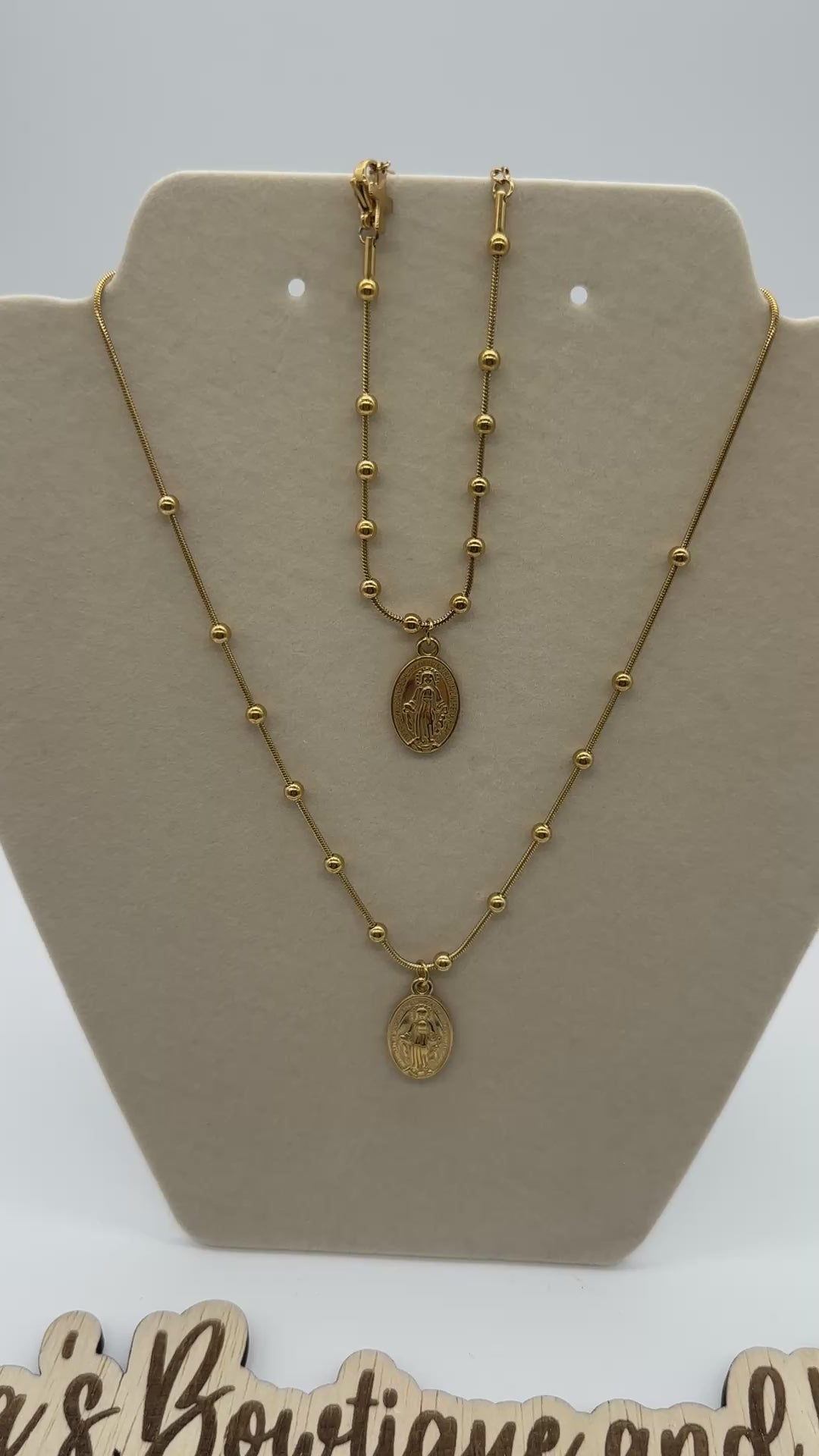 Miraculous Mary Beaded Necklace & Bracelet-Gold