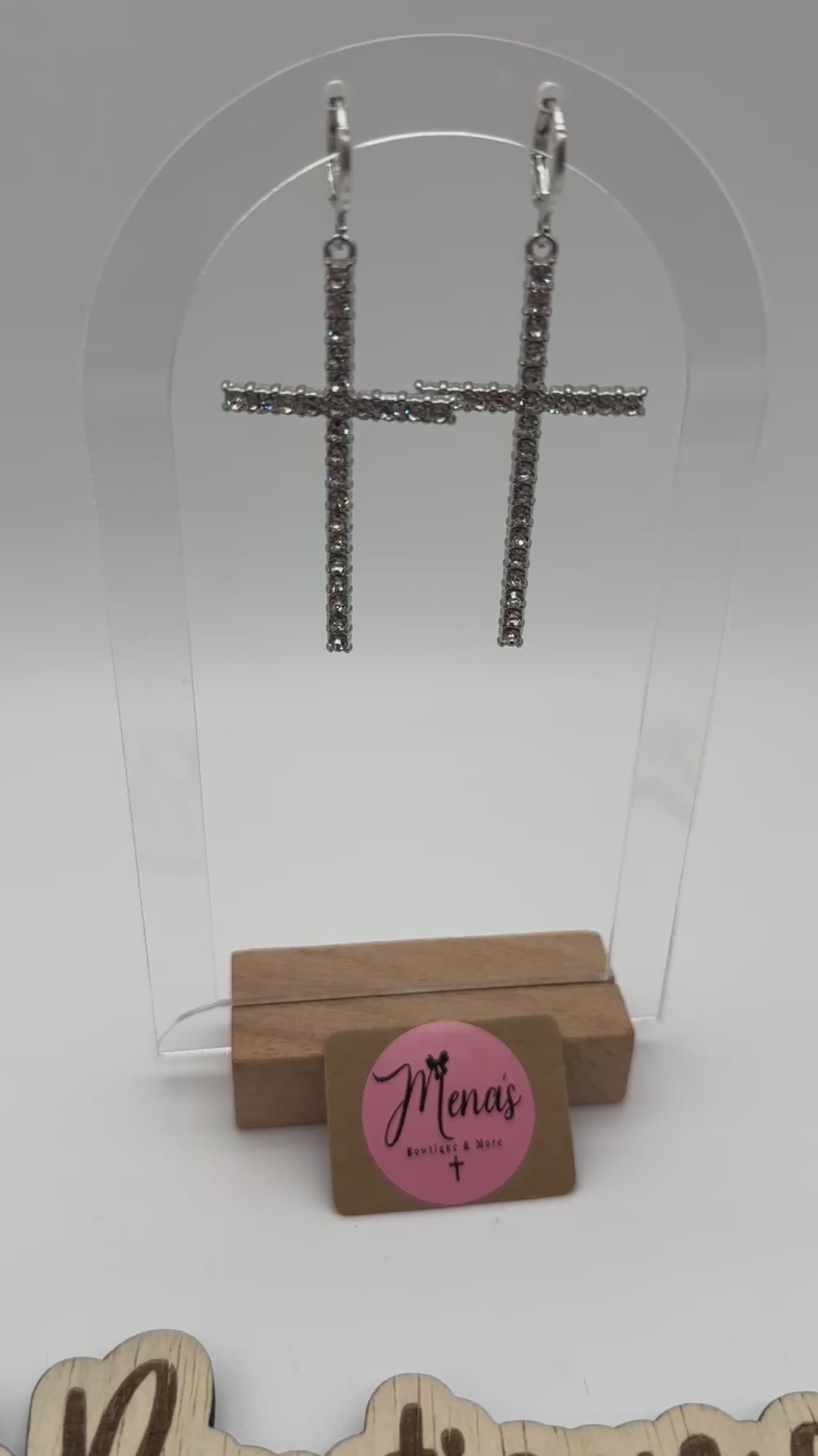 Cross Dangle Rhinestone Earrings- Silver