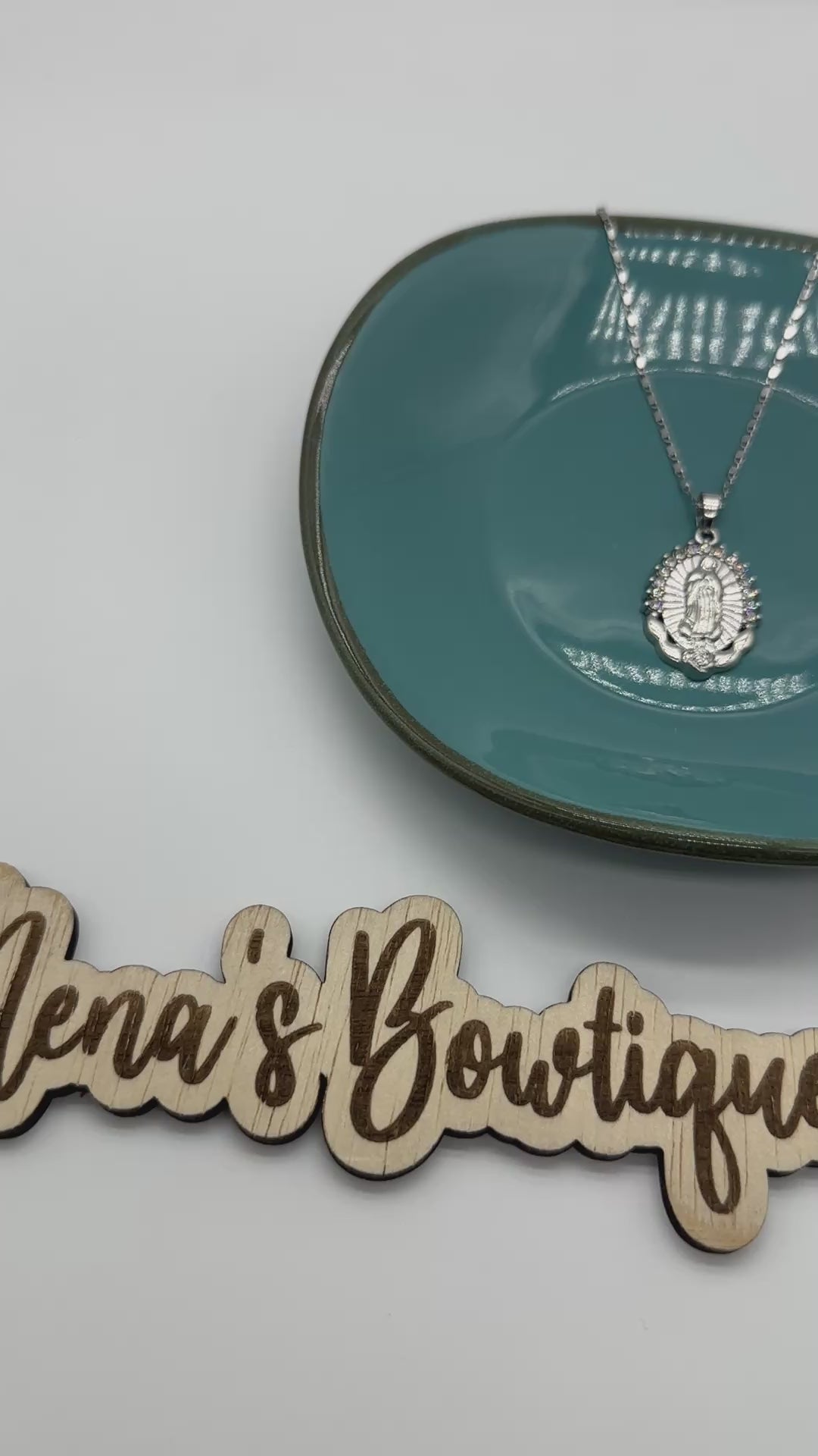 Virgen de Guadalupe Rays Rhinestone Necklace- Silver