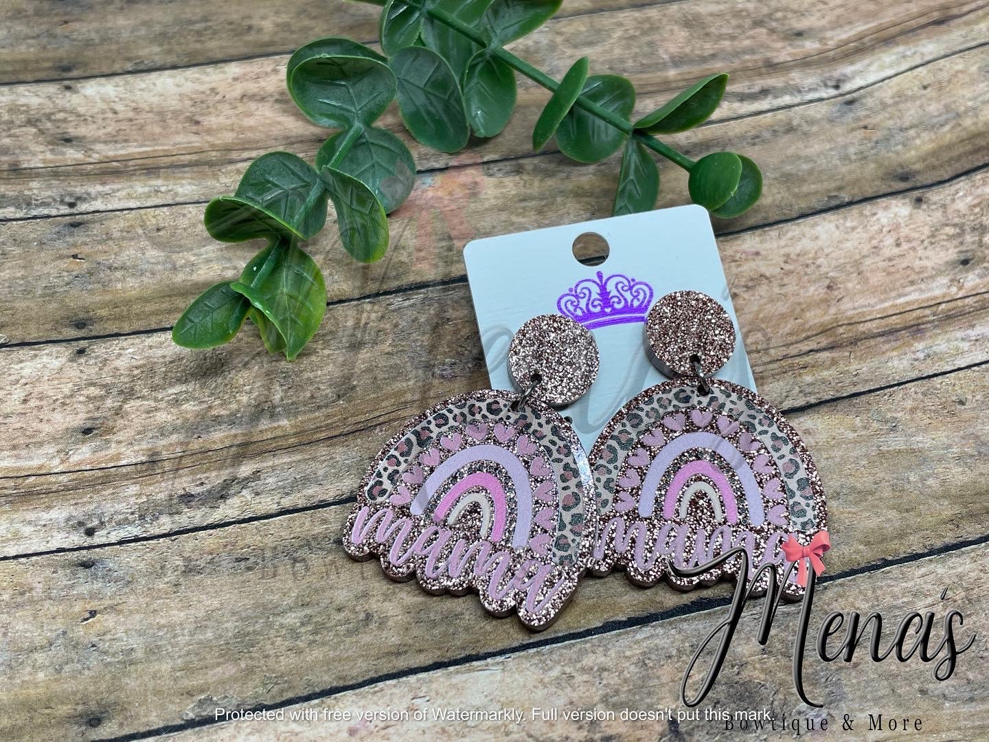 Rose Gold Mama Rainbow Dangle Earrings