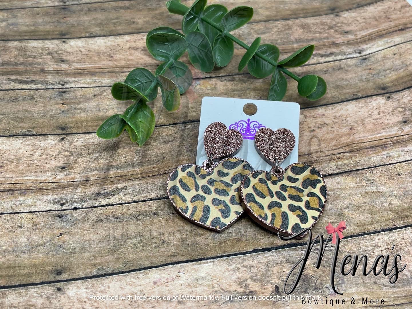 Rose Gold Cheetah Heart Dangle Earrings