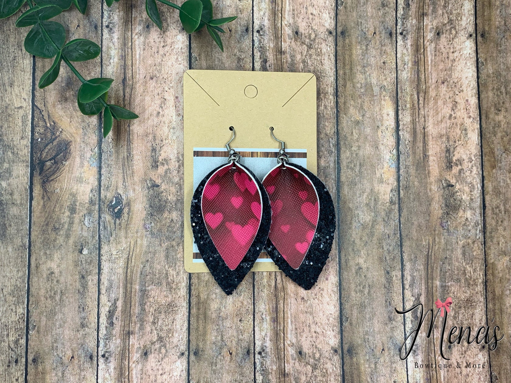 Black Glitter Heart Teardrop Earrings