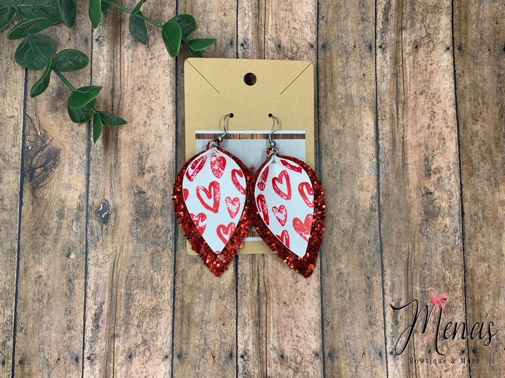 Red Glitter Heart Teardrop Earrings