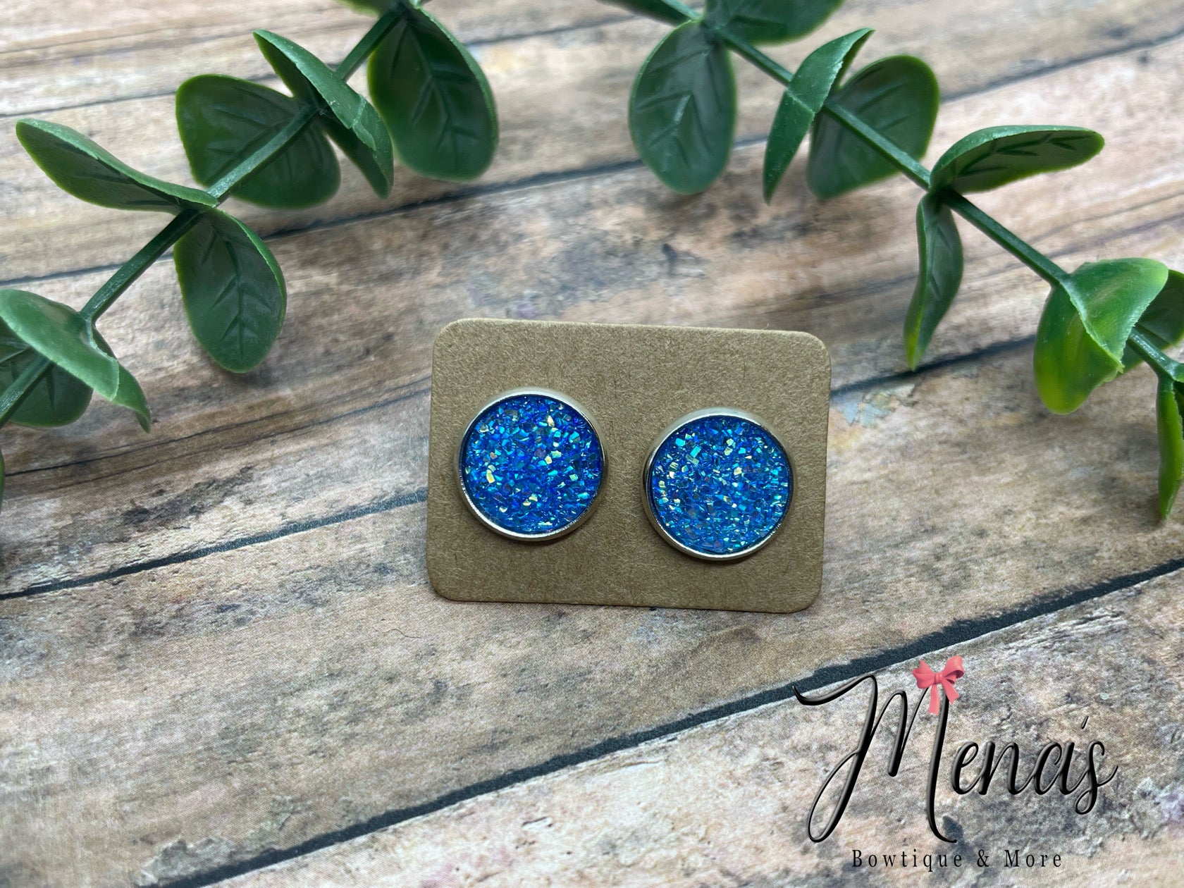 Blue Sparkle Inspired Druzzy Earring Studs