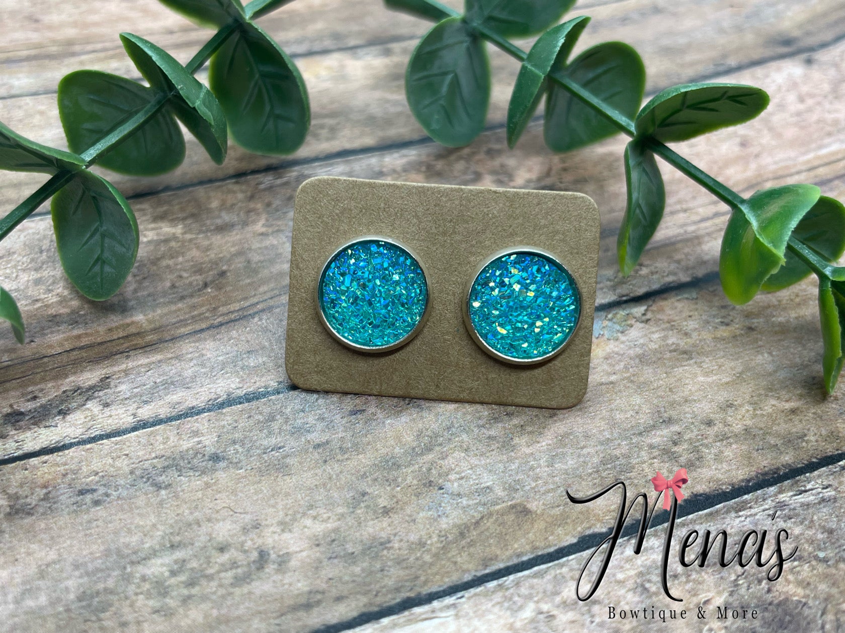 Turquoise Blue Sparkle Druzzy Earring Studs
