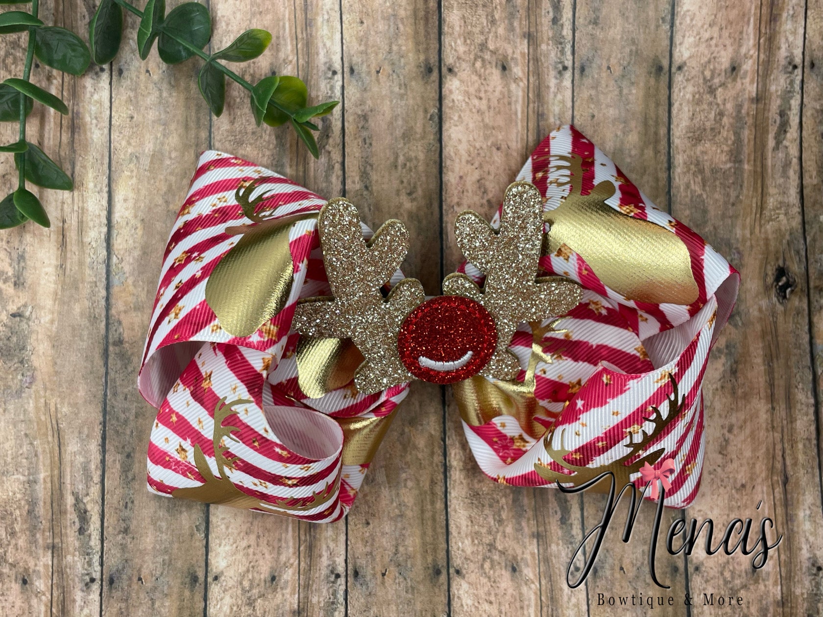 Reindeer Stripes Foil Boutique Bow