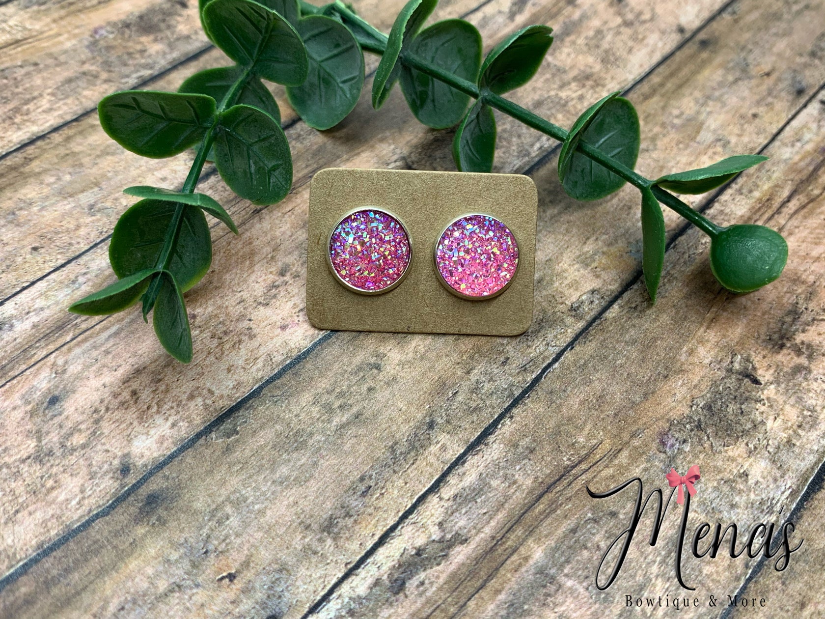 Pink Sparkle Druzzy Earring Studs