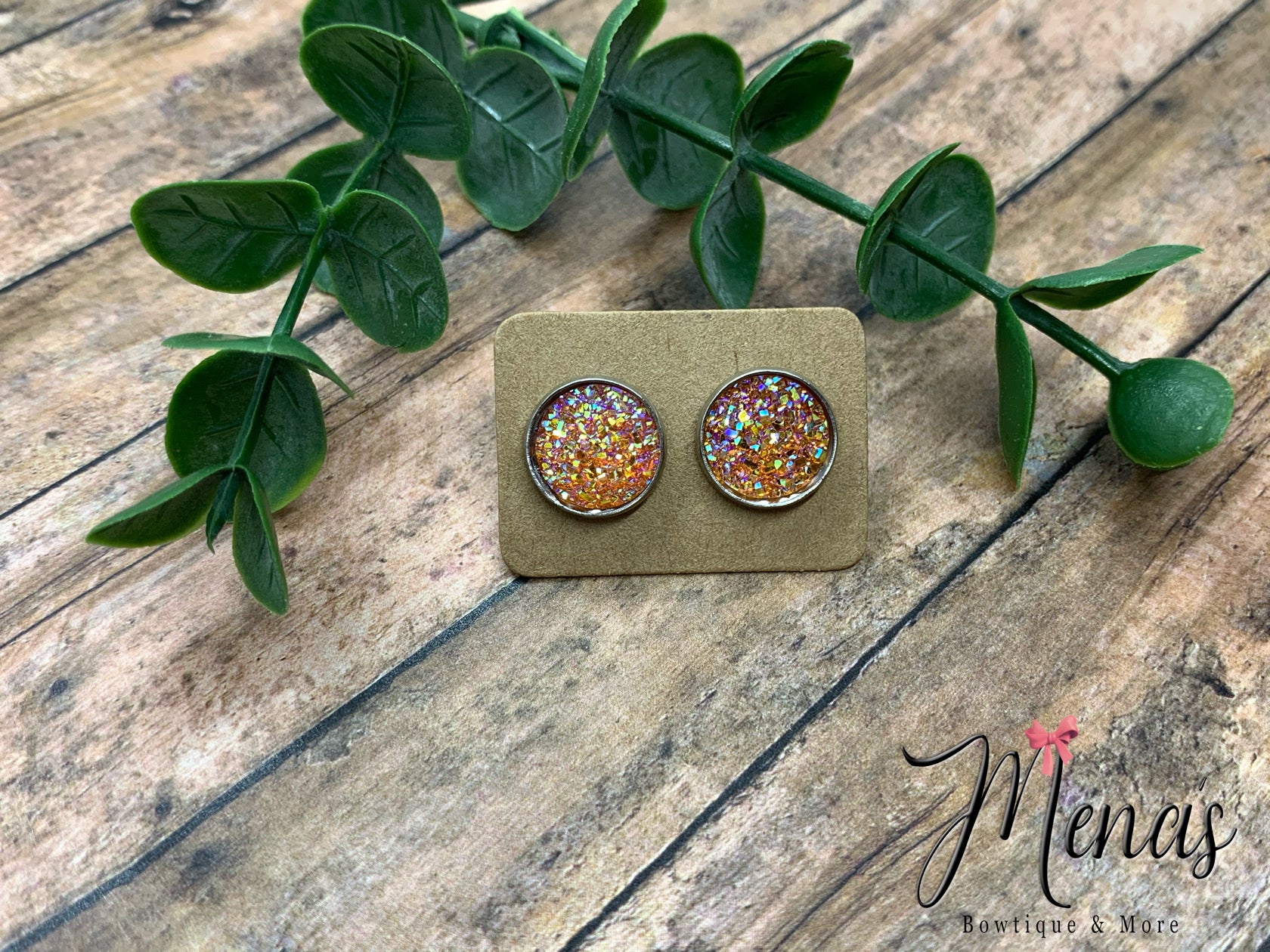 Pink/Orange Sparkle Druzzy Earring Studs
