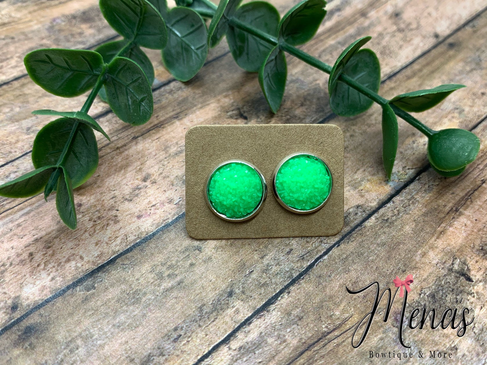 Lime Green Druzzy Earring Studs