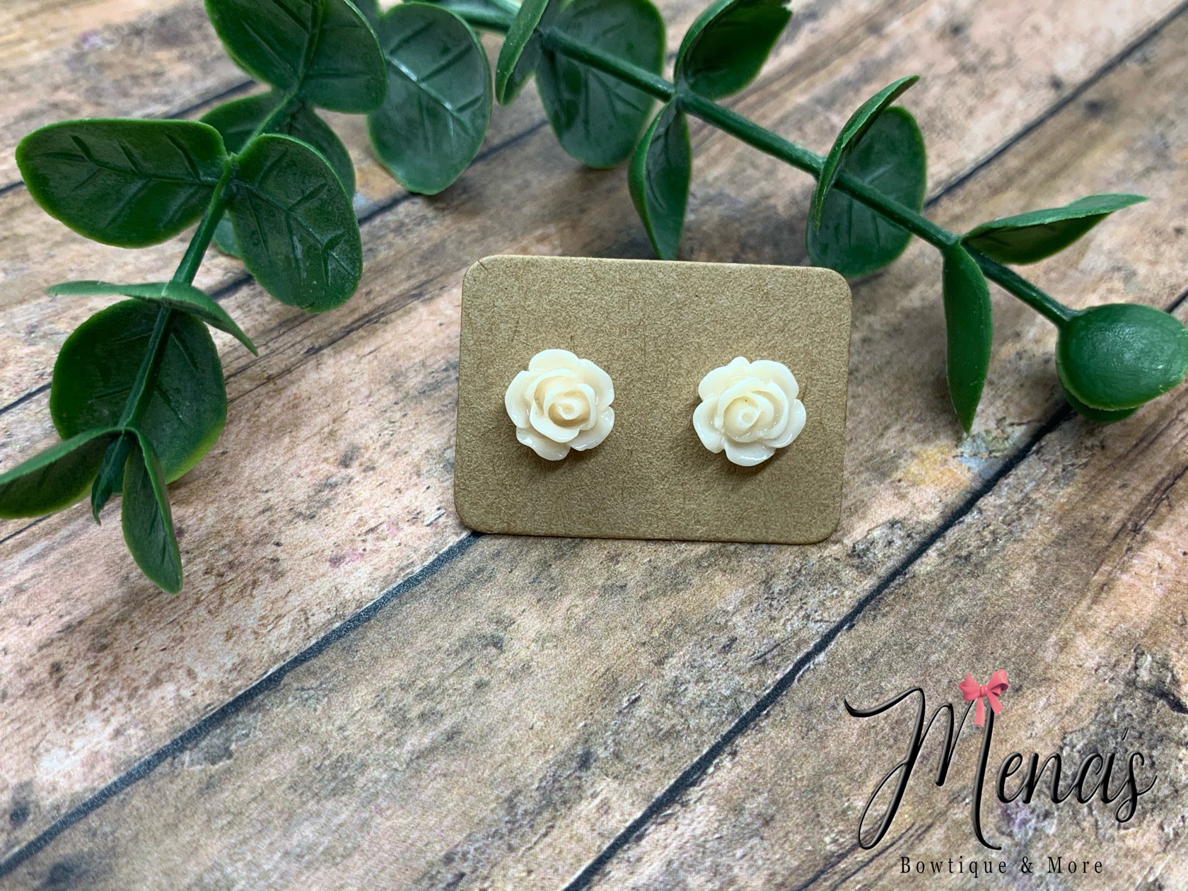 Cream Rose Earring Studs