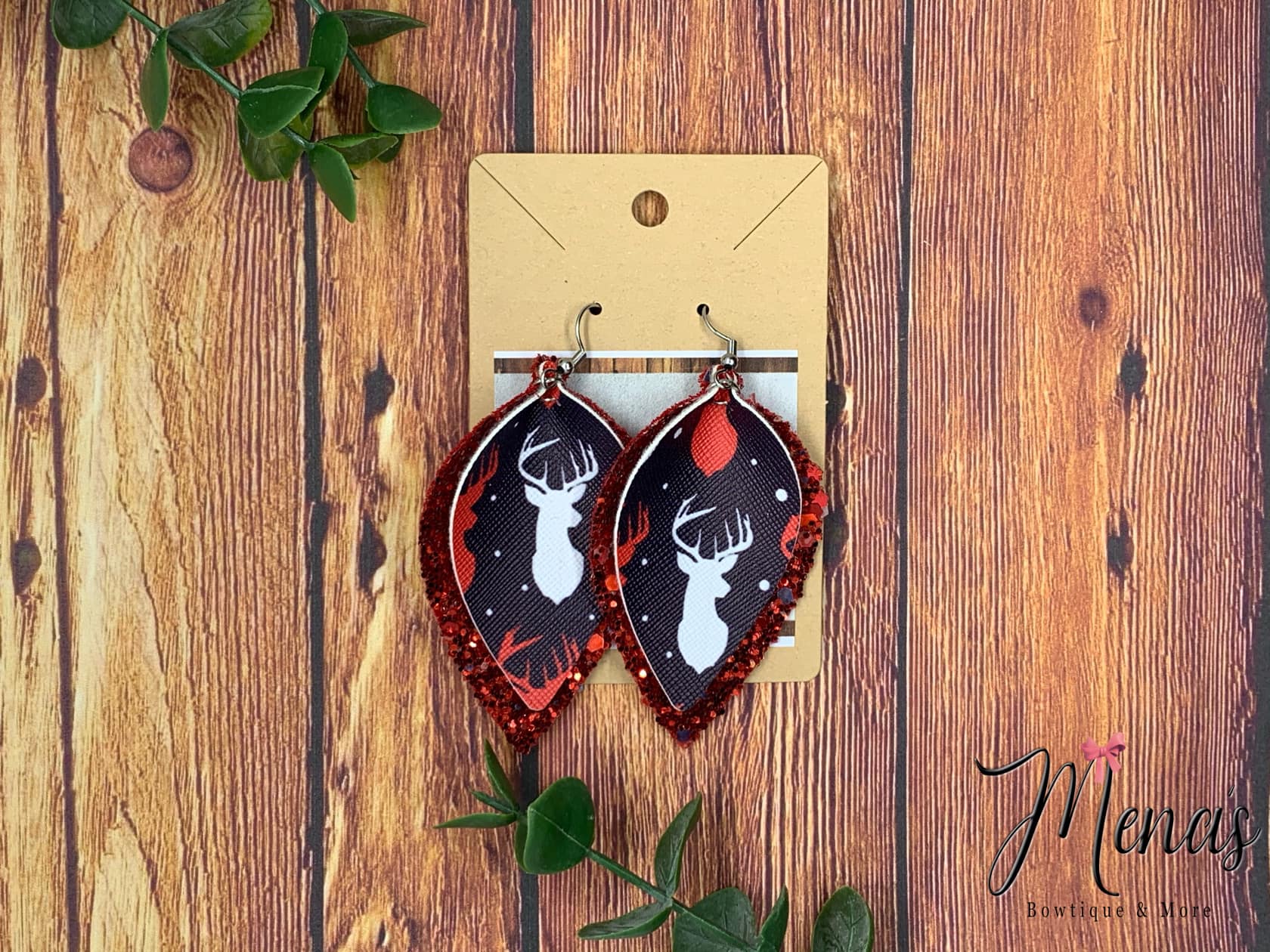 Reindeer Glitter Teardrop Earrings
